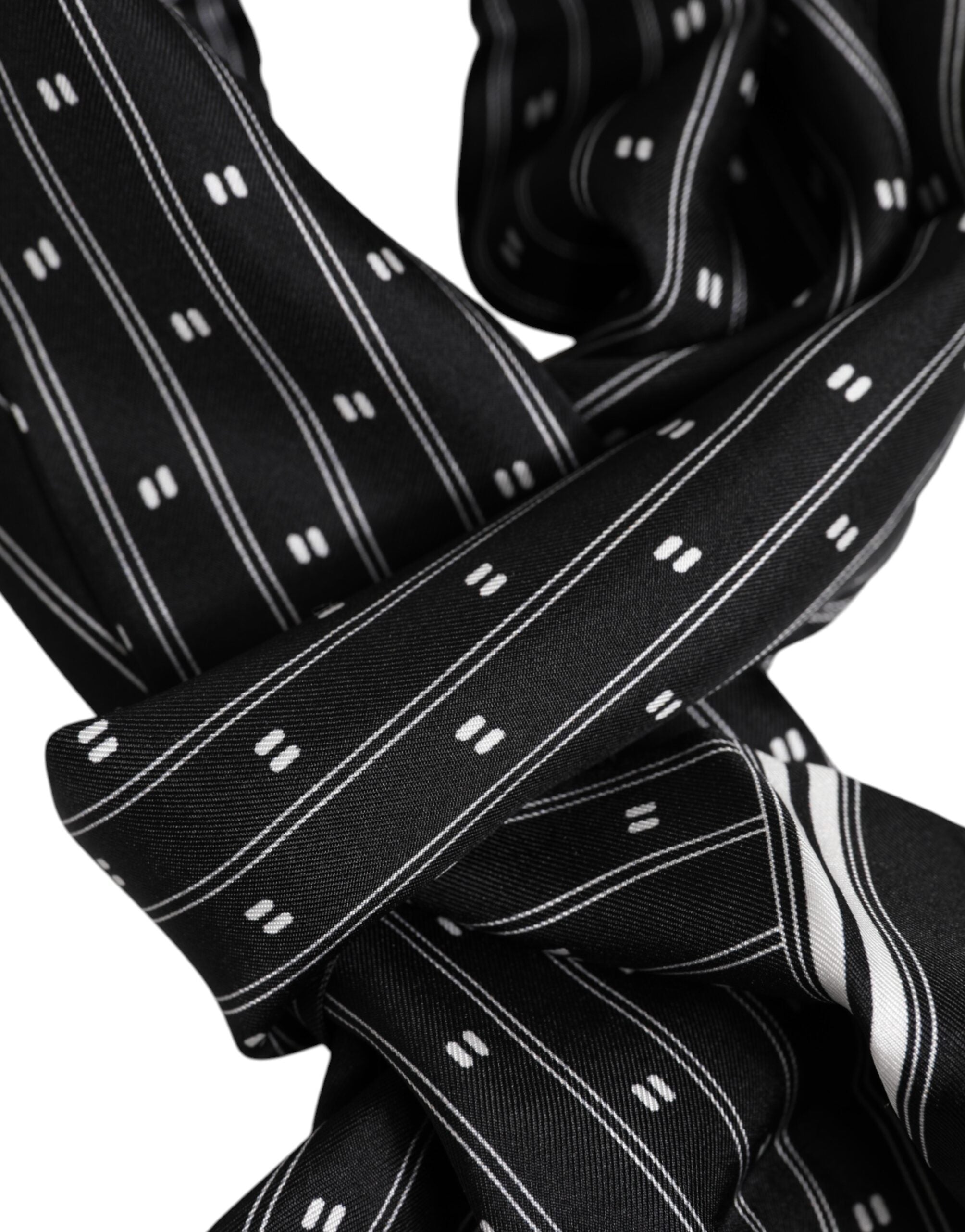 Black Silk Printed Fringes Men Foulard Scarf - ventzia
