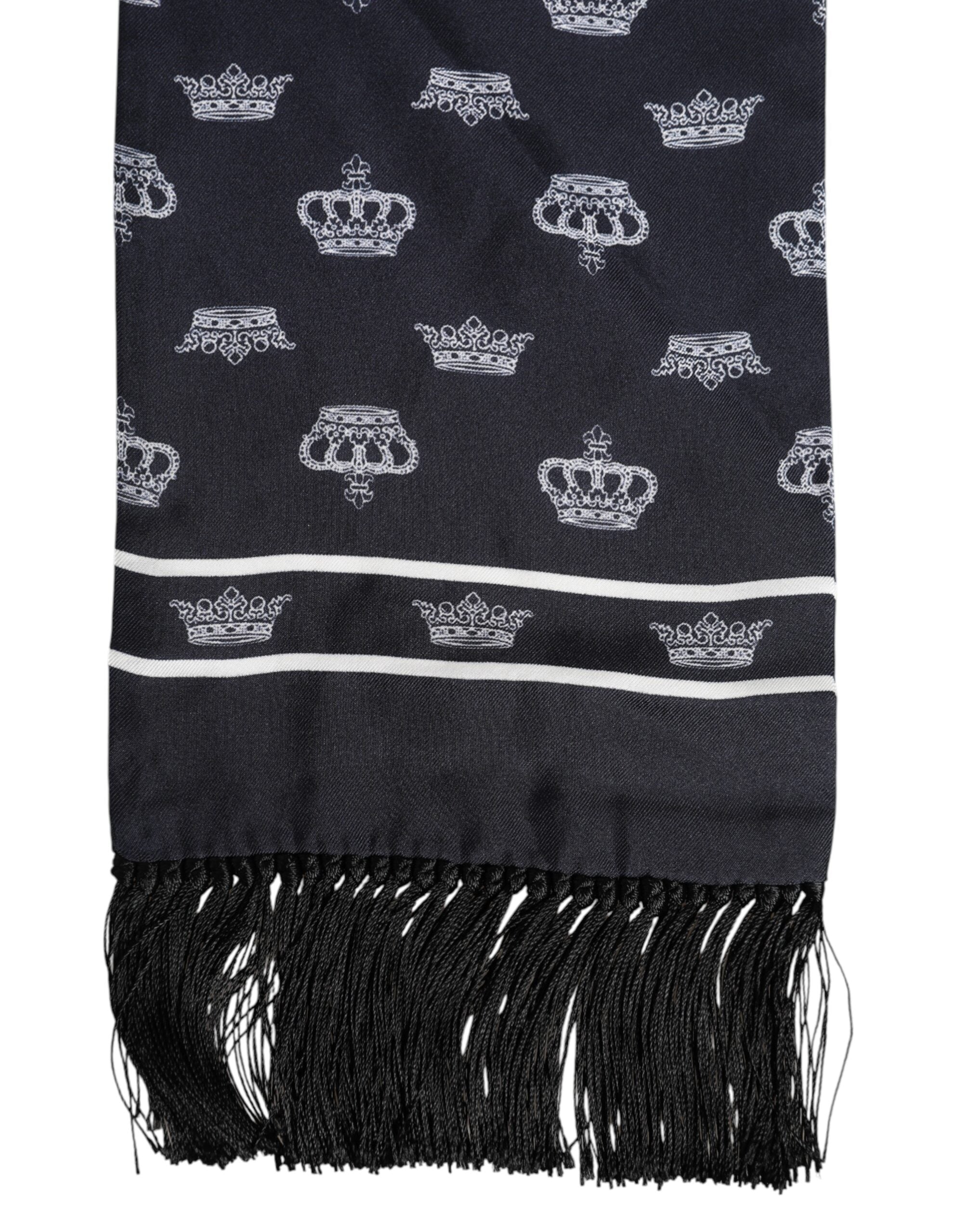 Black Silk Crown Fringes Men Foulard Scarf - ventzia