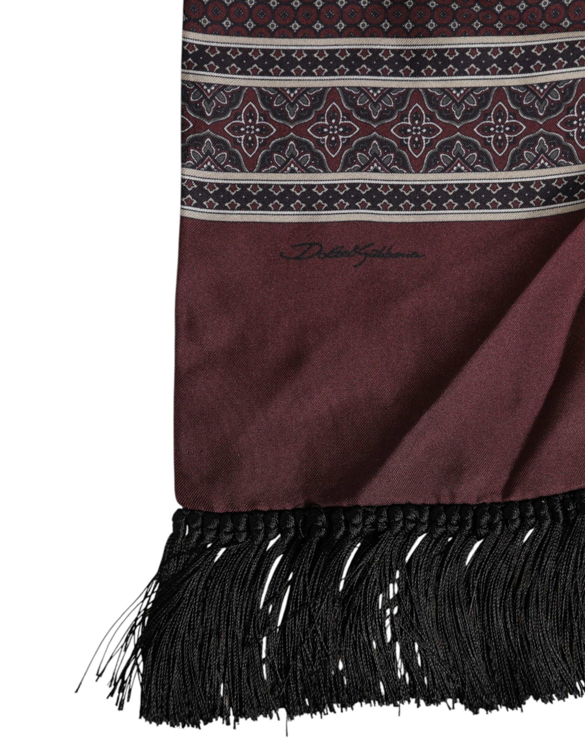 Maroon Dotted Silk Fringes Foulard Scarf - ventzia