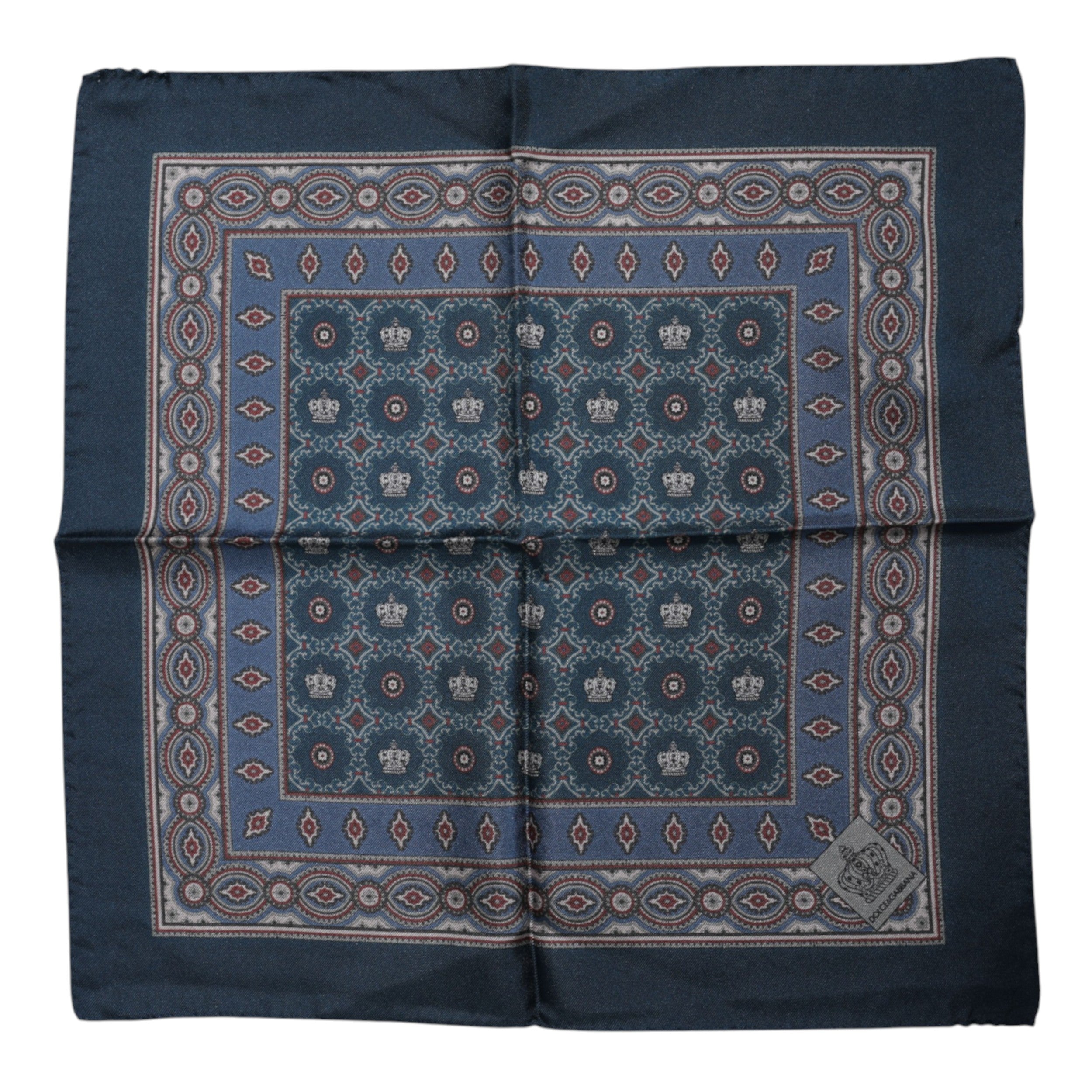 Blue Printed Silk Square Men Foulard Scarf - ventzia