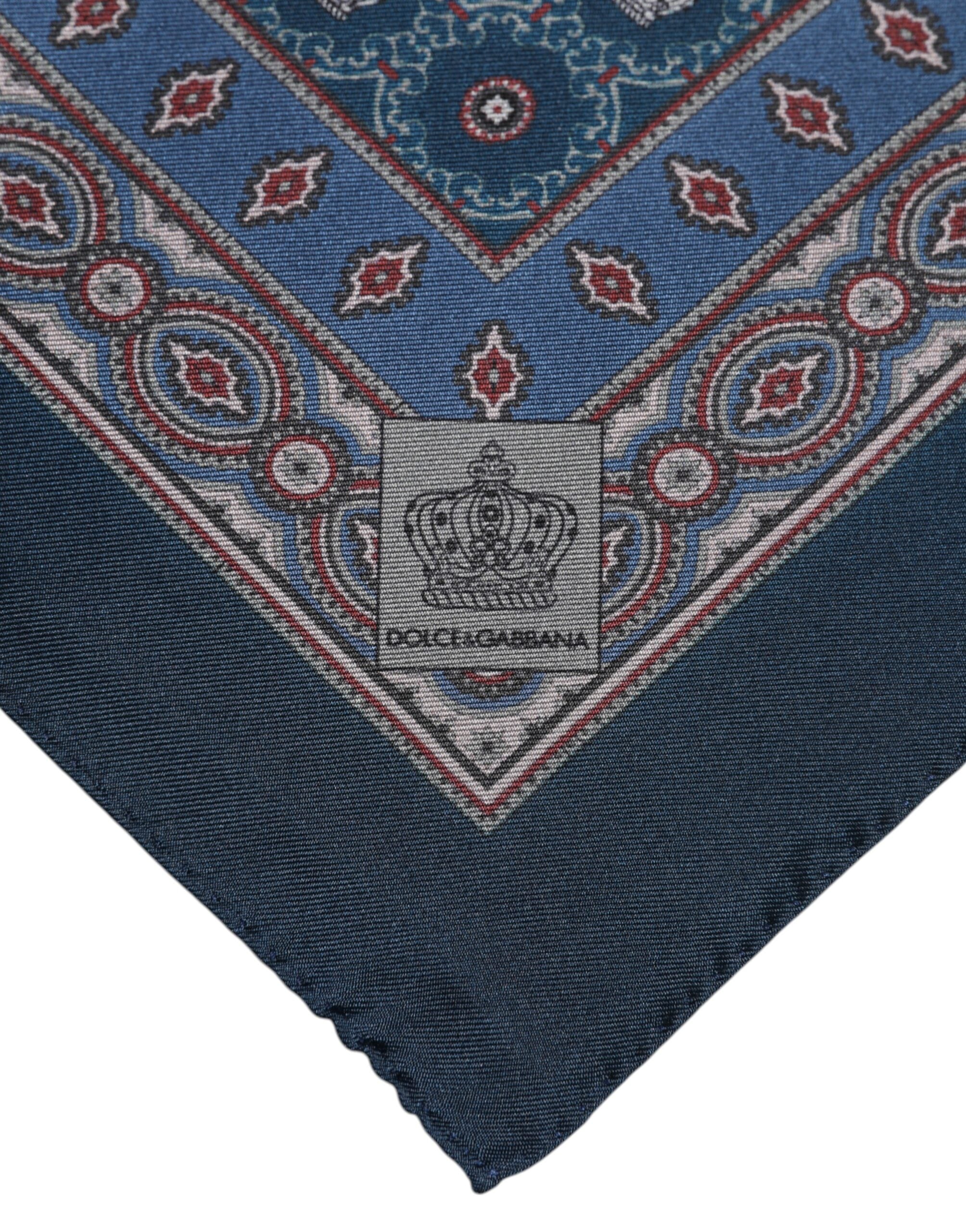 Blue Printed Silk Square Men Foulard Scarf - ventzia