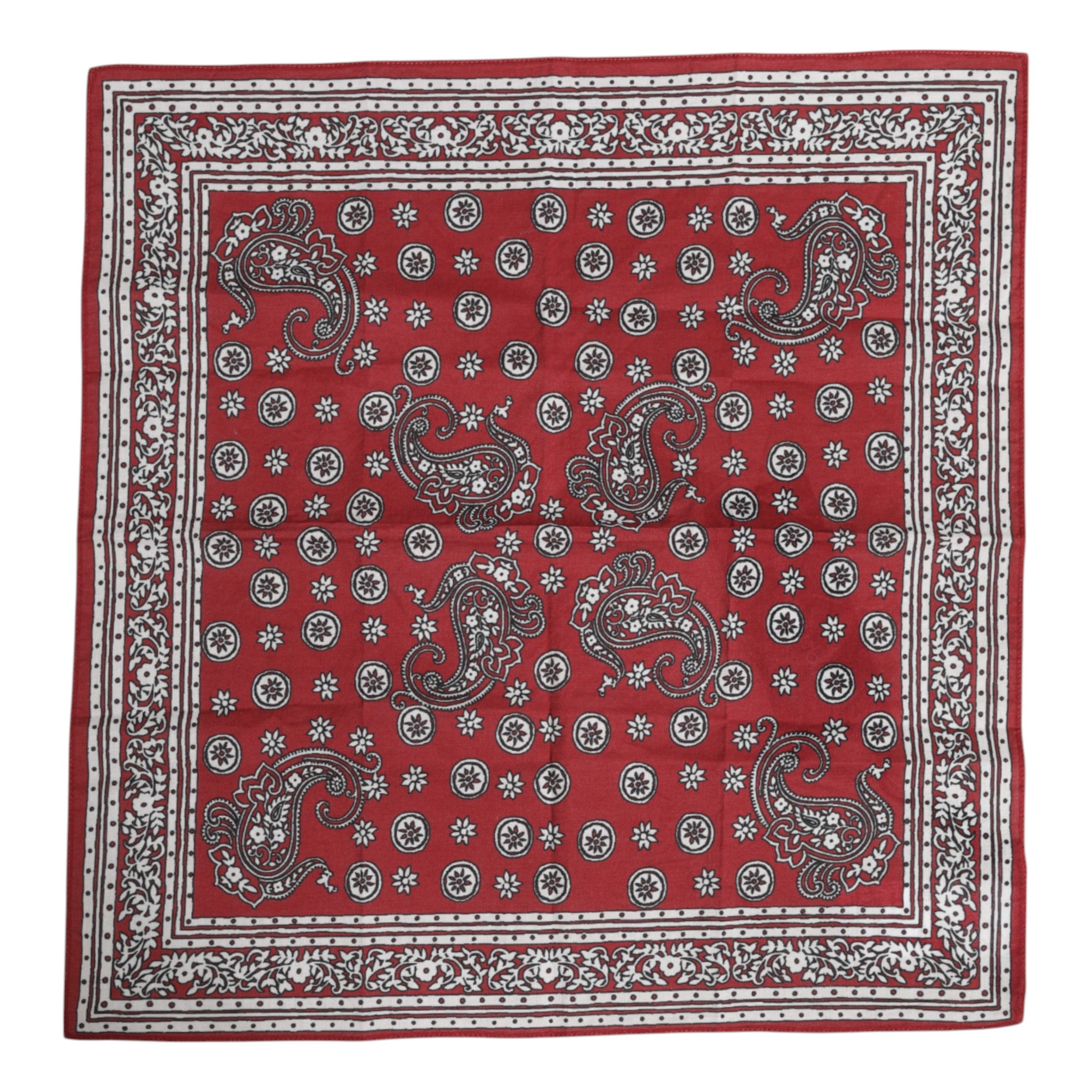 Red Floral Cotton Square Foulard Scarf - ventzia