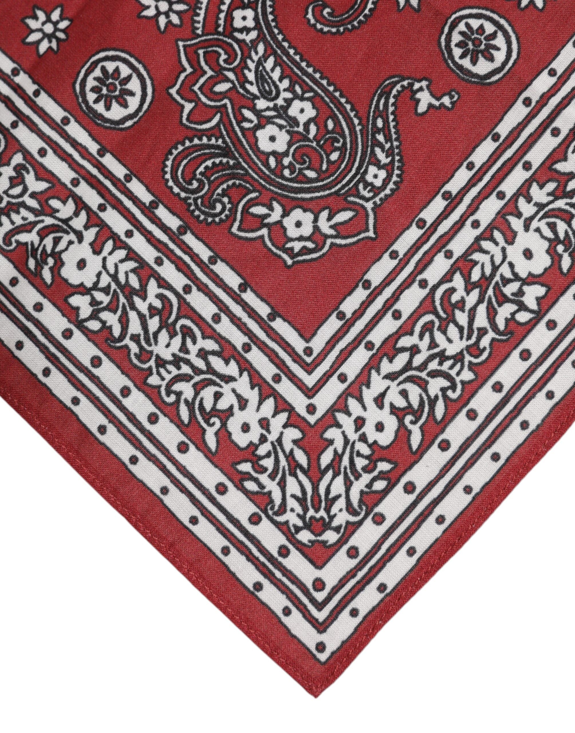 Red Floral Cotton Square Foulard Scarf - ventzia