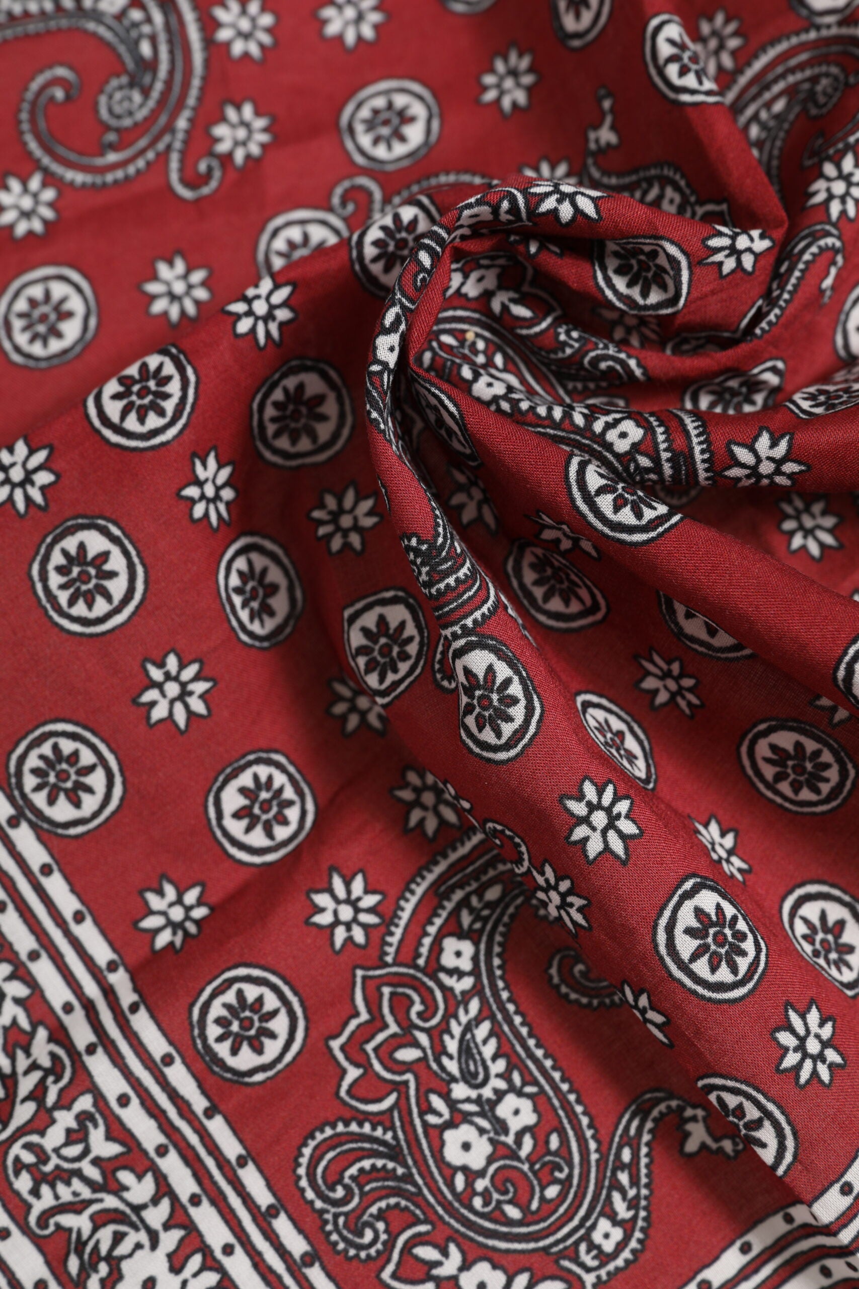 Red Floral Cotton Square Foulard Scarf - ventzia