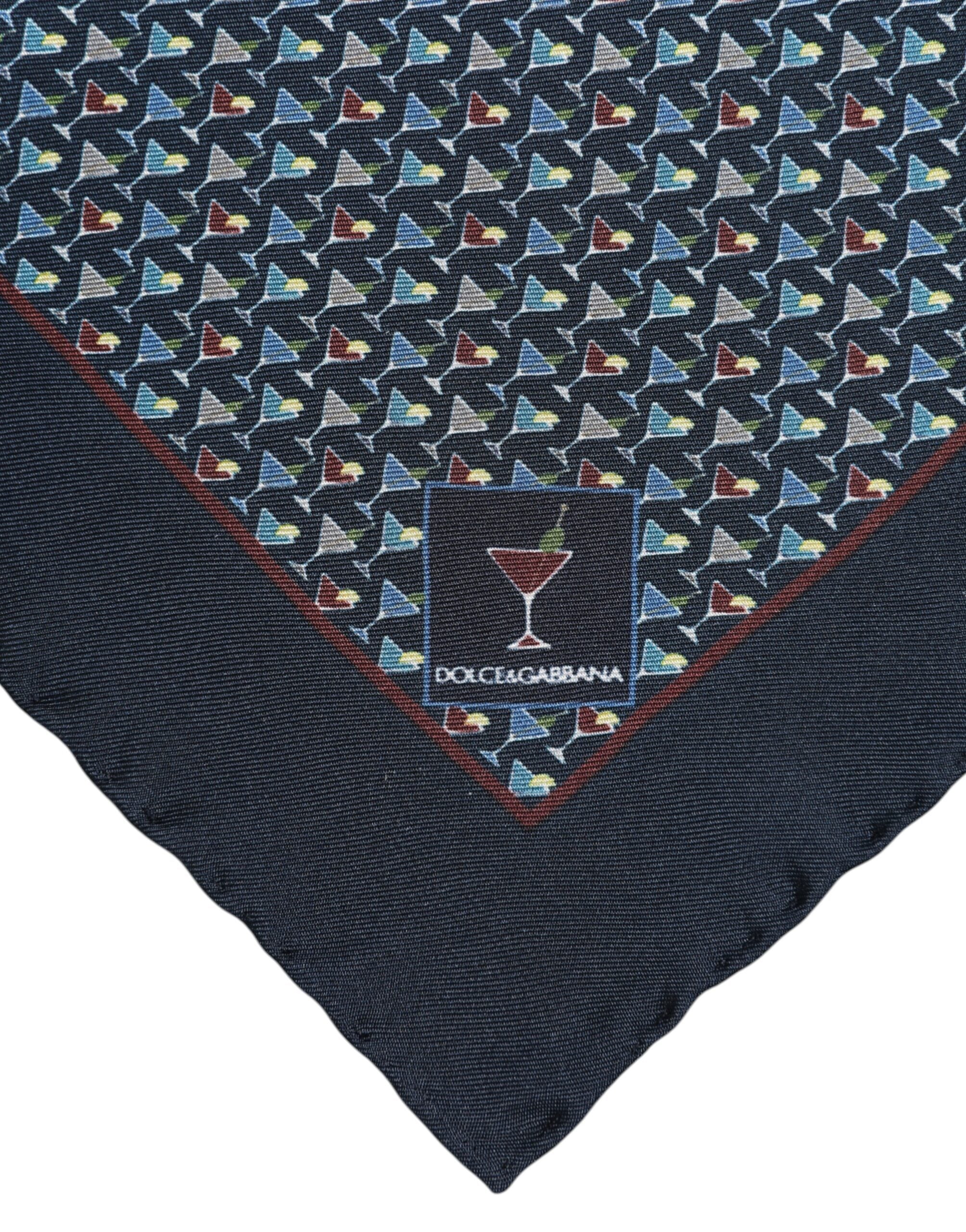 Blue Cocktail Silk Square Foulard Scarf - ventzia