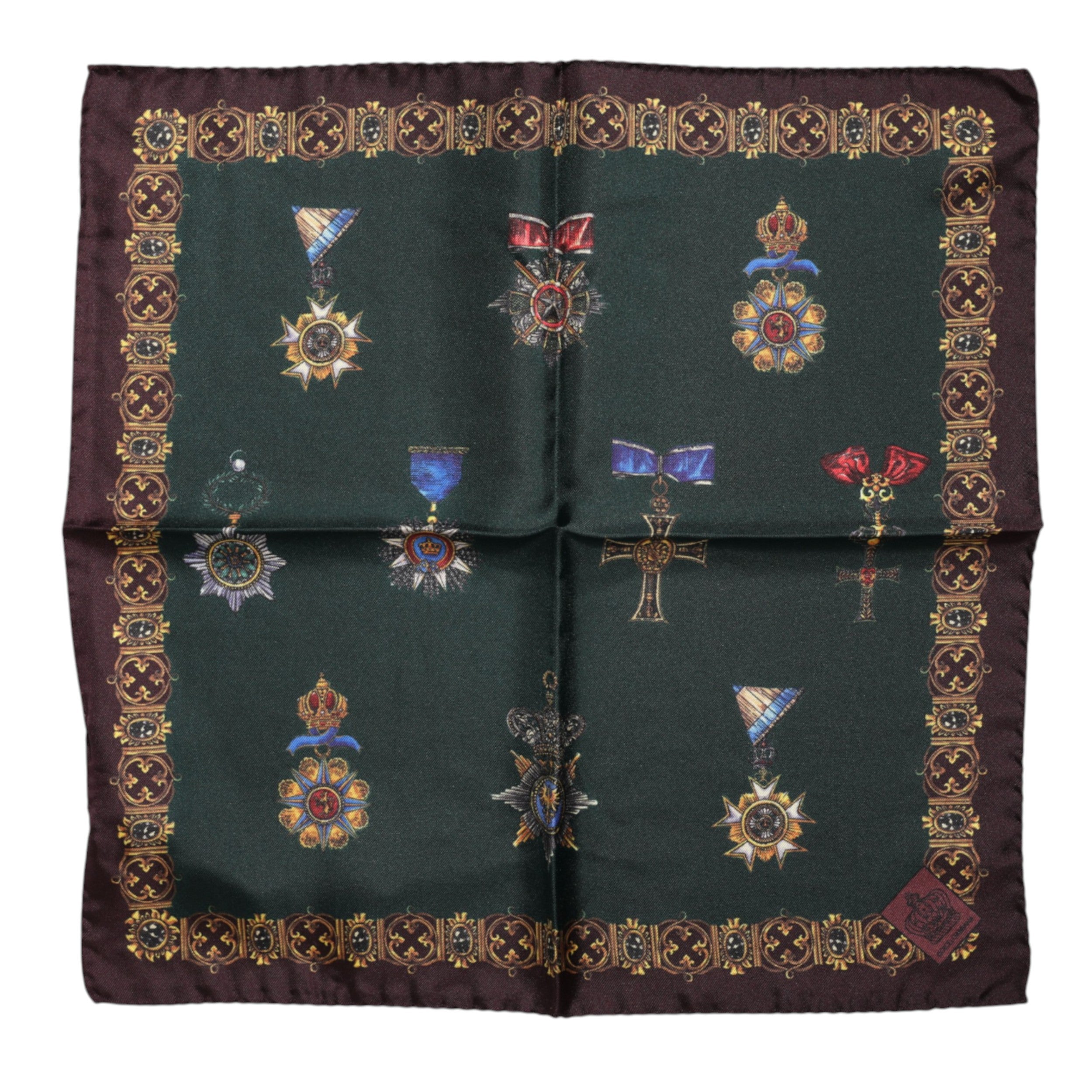 Green Medals Silk Square Foulard Scarf - ventzia
