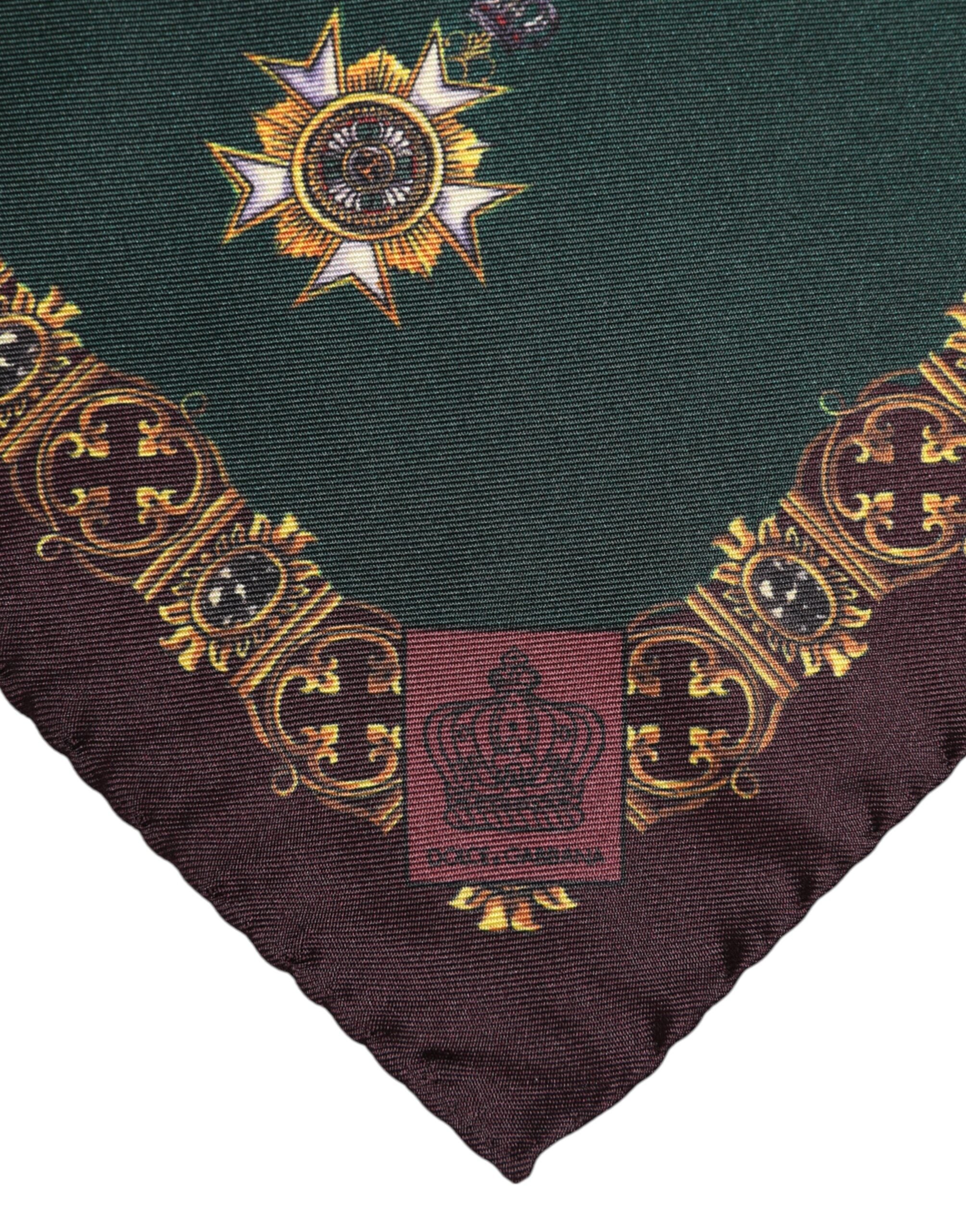 Green Medals Silk Square Foulard Scarf - ventzia