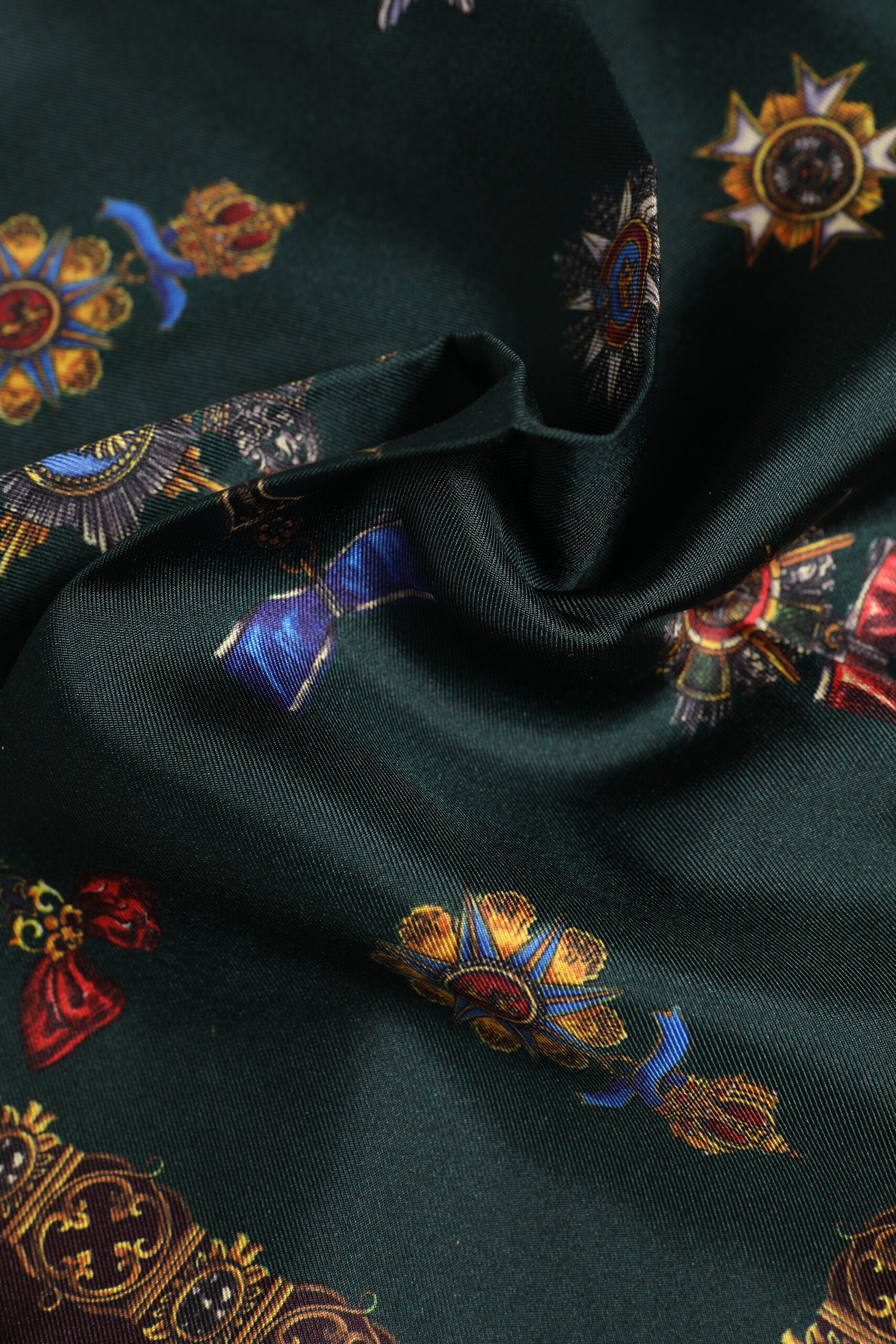 Green Medals Silk Square Foulard Scarf - ventzia