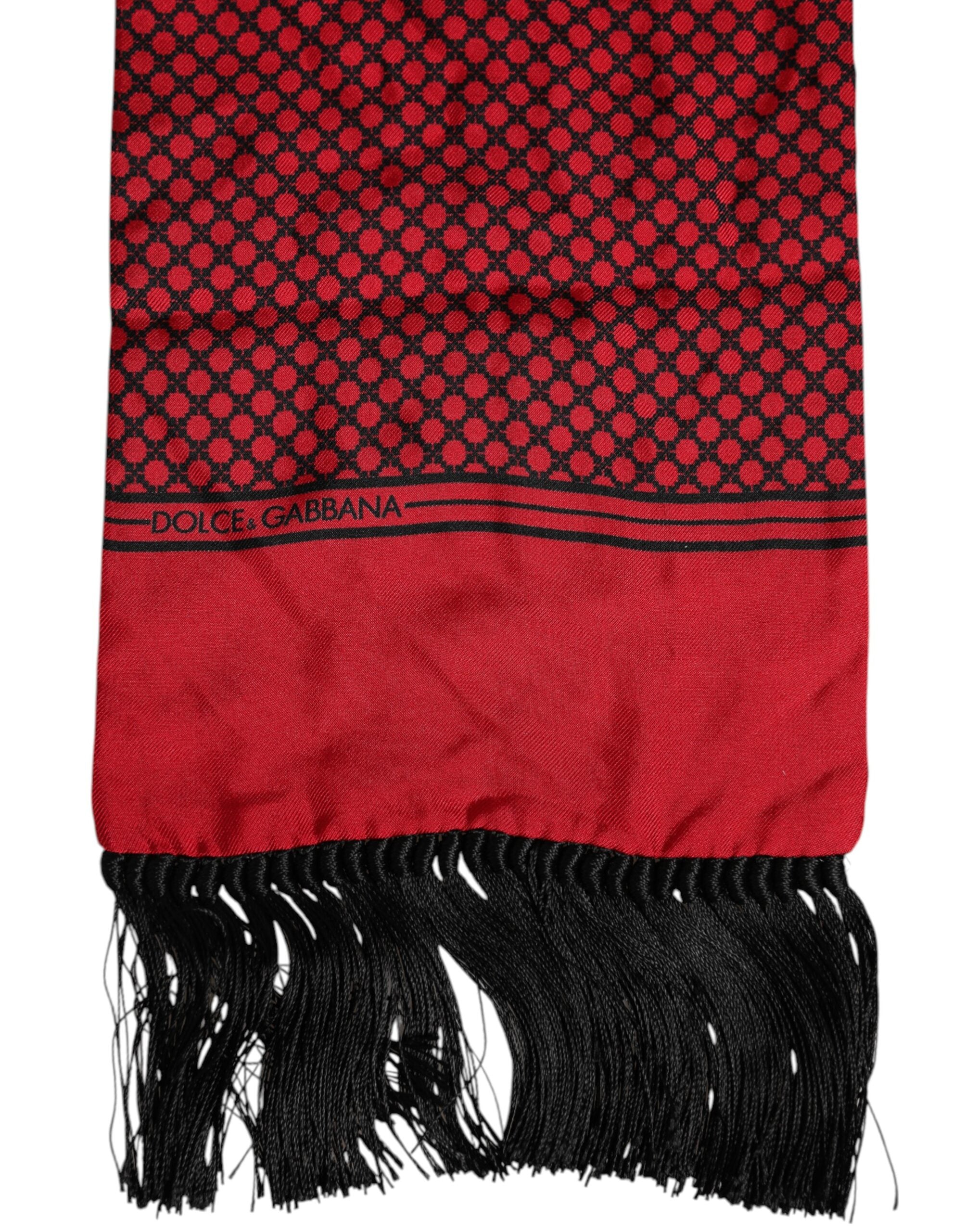 Red Dotted Silk Fringes Men Foulard Scarf - ventzia