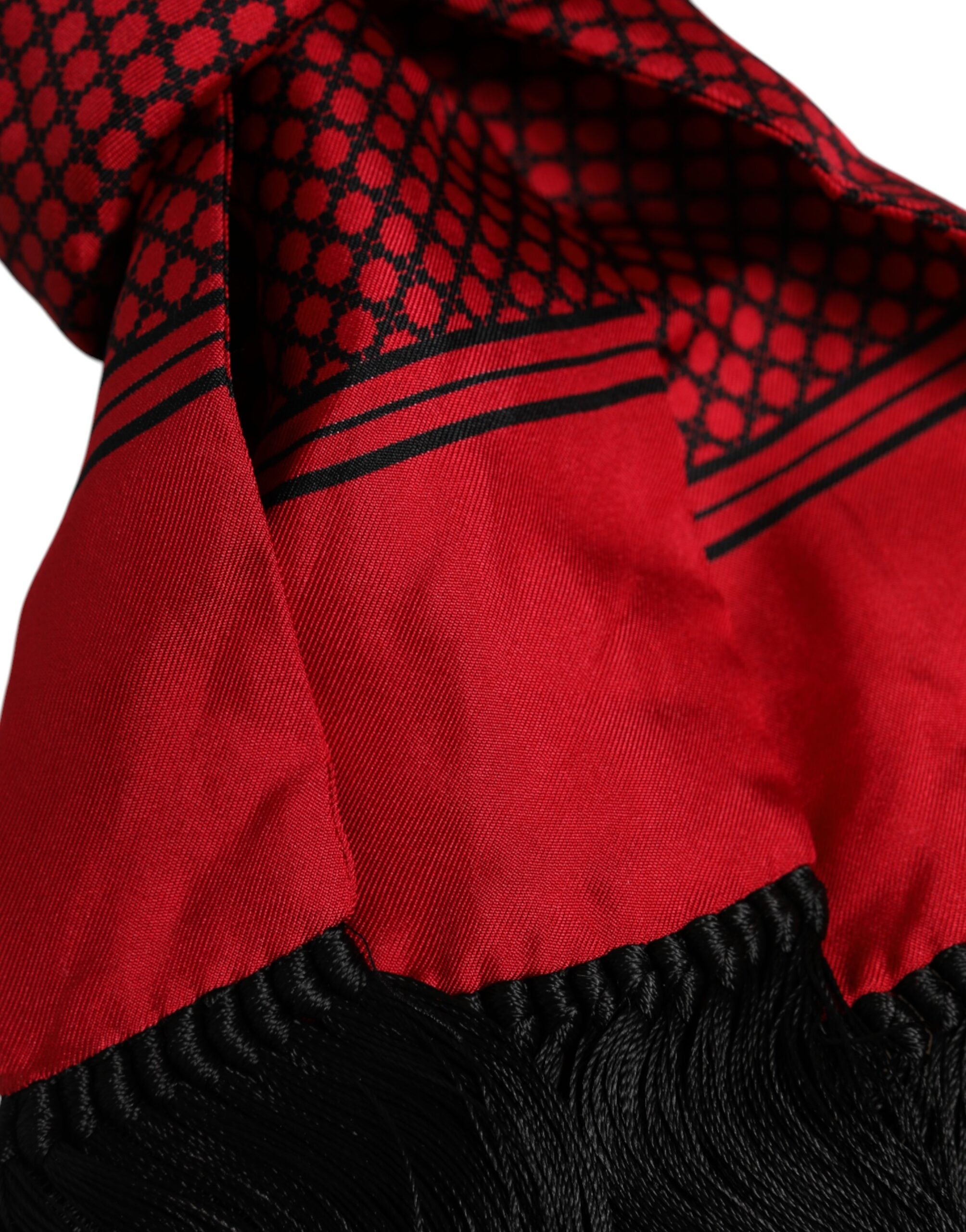 Red Dotted Silk Fringes Men Foulard Scarf - ventzia