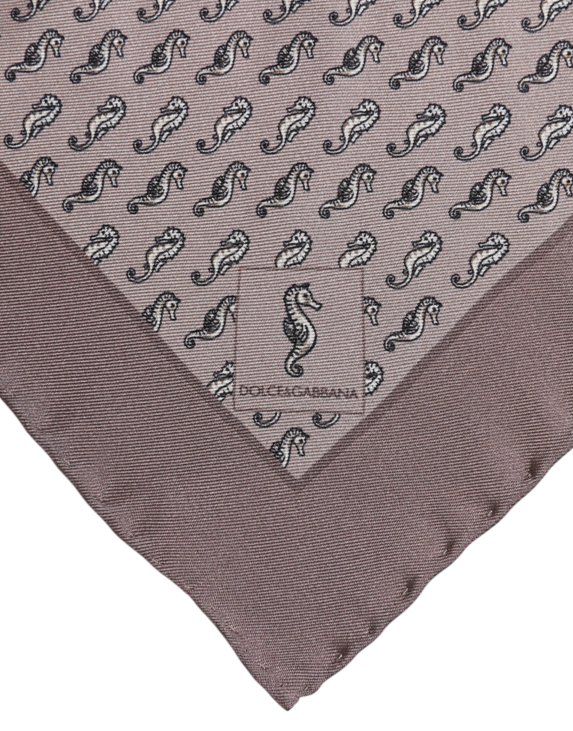 Brown Sea Horse Silk Square Foulard Scarf - ventzia