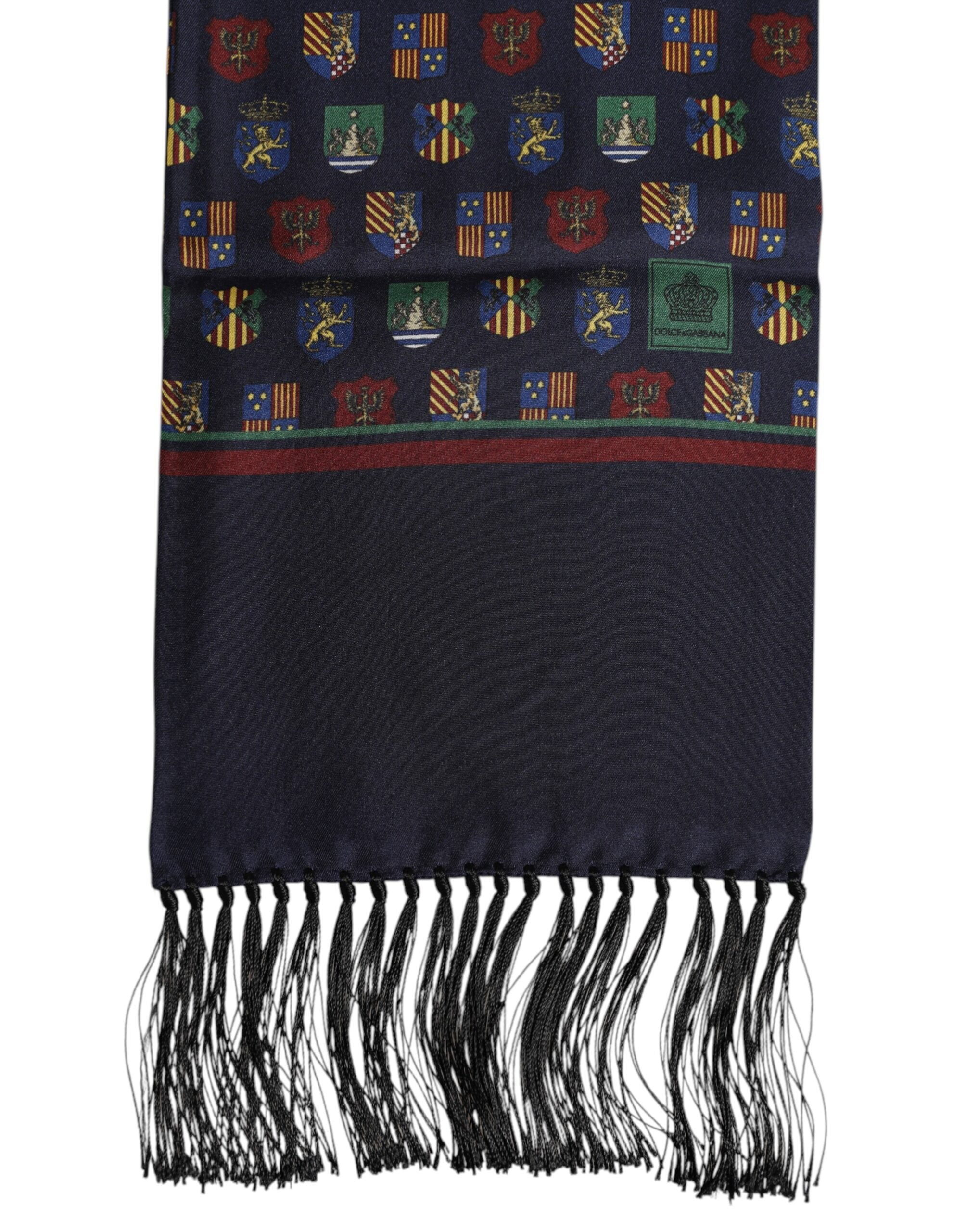 Blue Silk Printed Fringes Foulard Scarf - ventzia