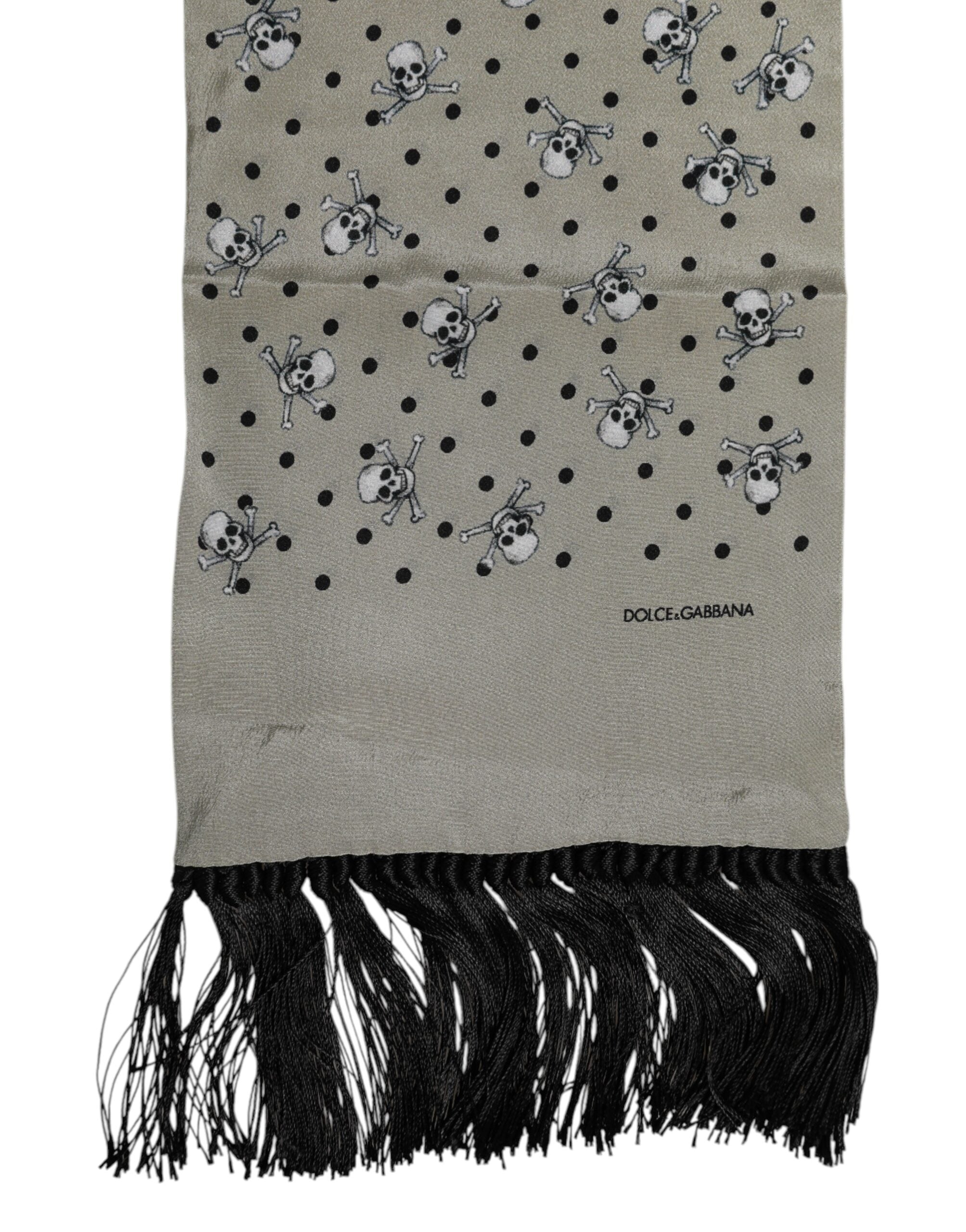 Gray Skulls Silk Fringes Men Foulard Scarf - ventzia