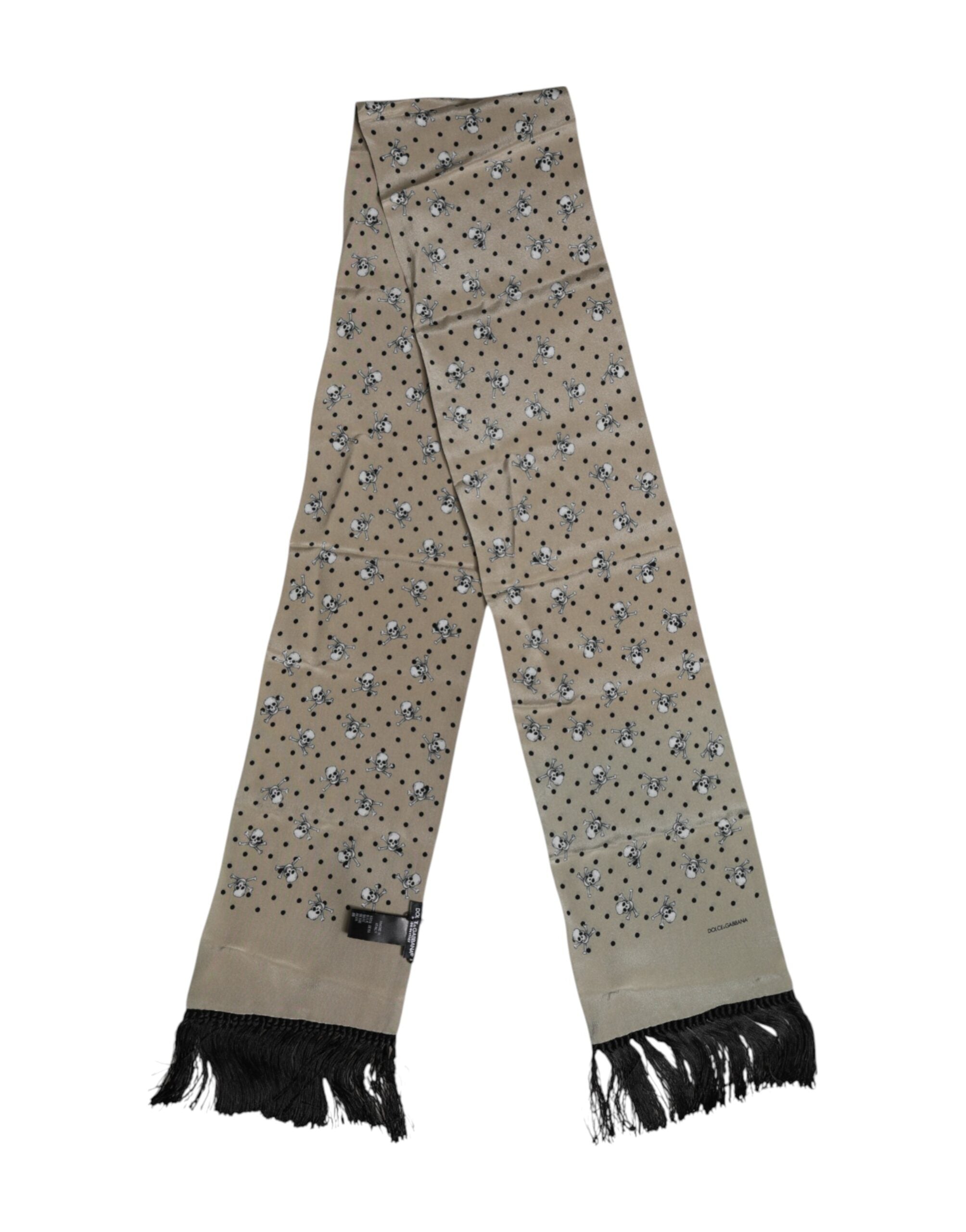 Gray Skulls Silk Fringes Men Foulard Scarf - ventzia