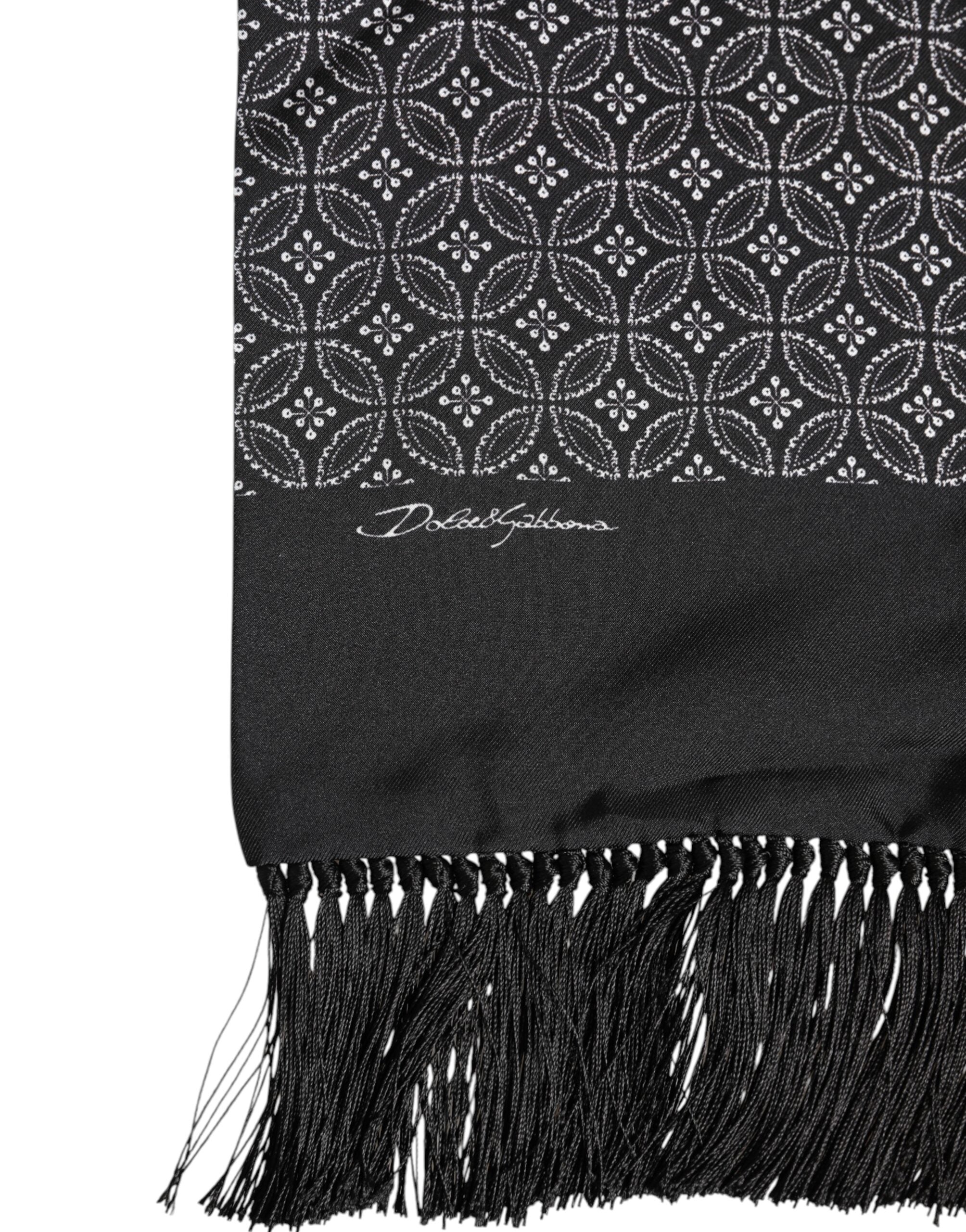 Black Patterned Fringes Men Foulard Scarf - ventzia