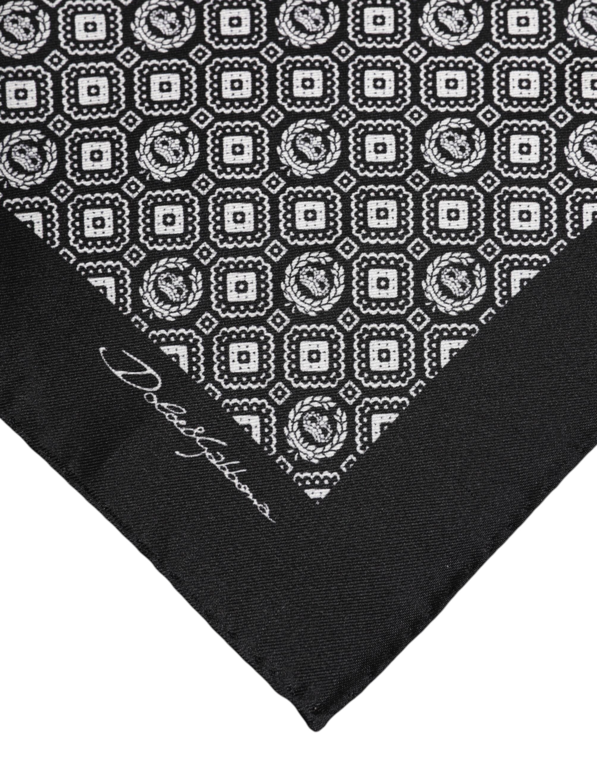 Black White Patterned Square Foulard Scarf - ventzia