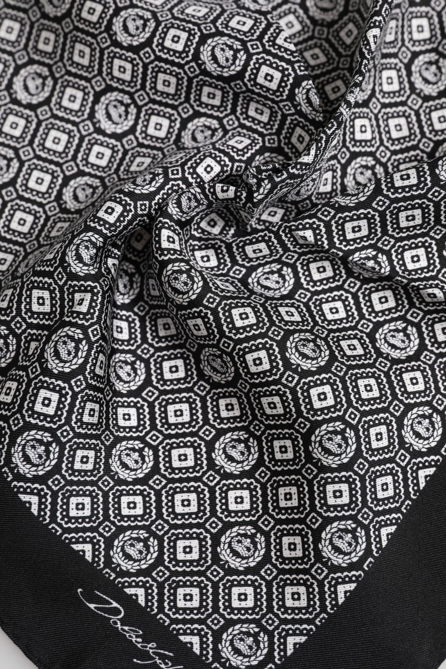 Black White Patterned Square Foulard Scarf - ventzia