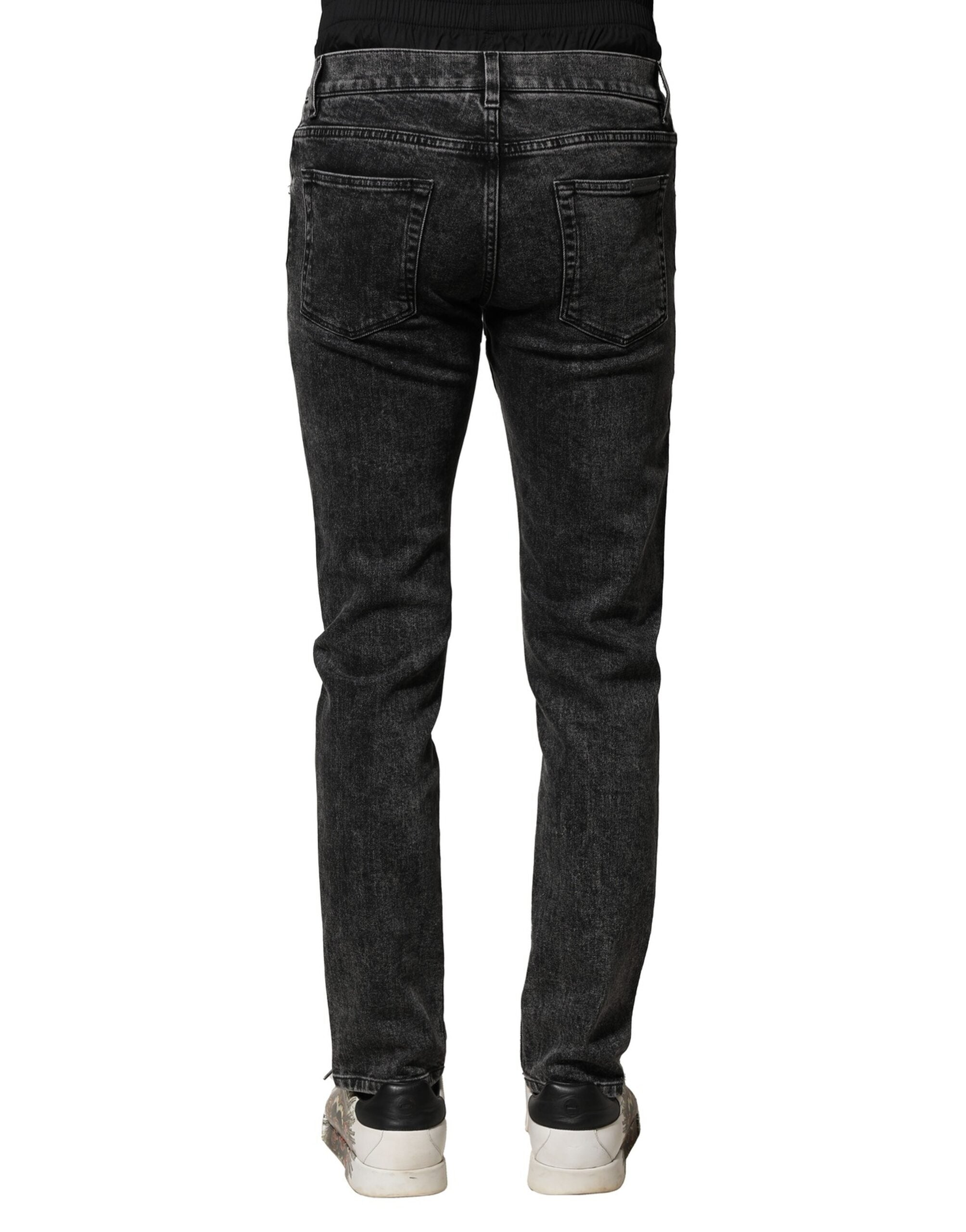 Black Washed Double Waistband Denim Jeans - ventzia