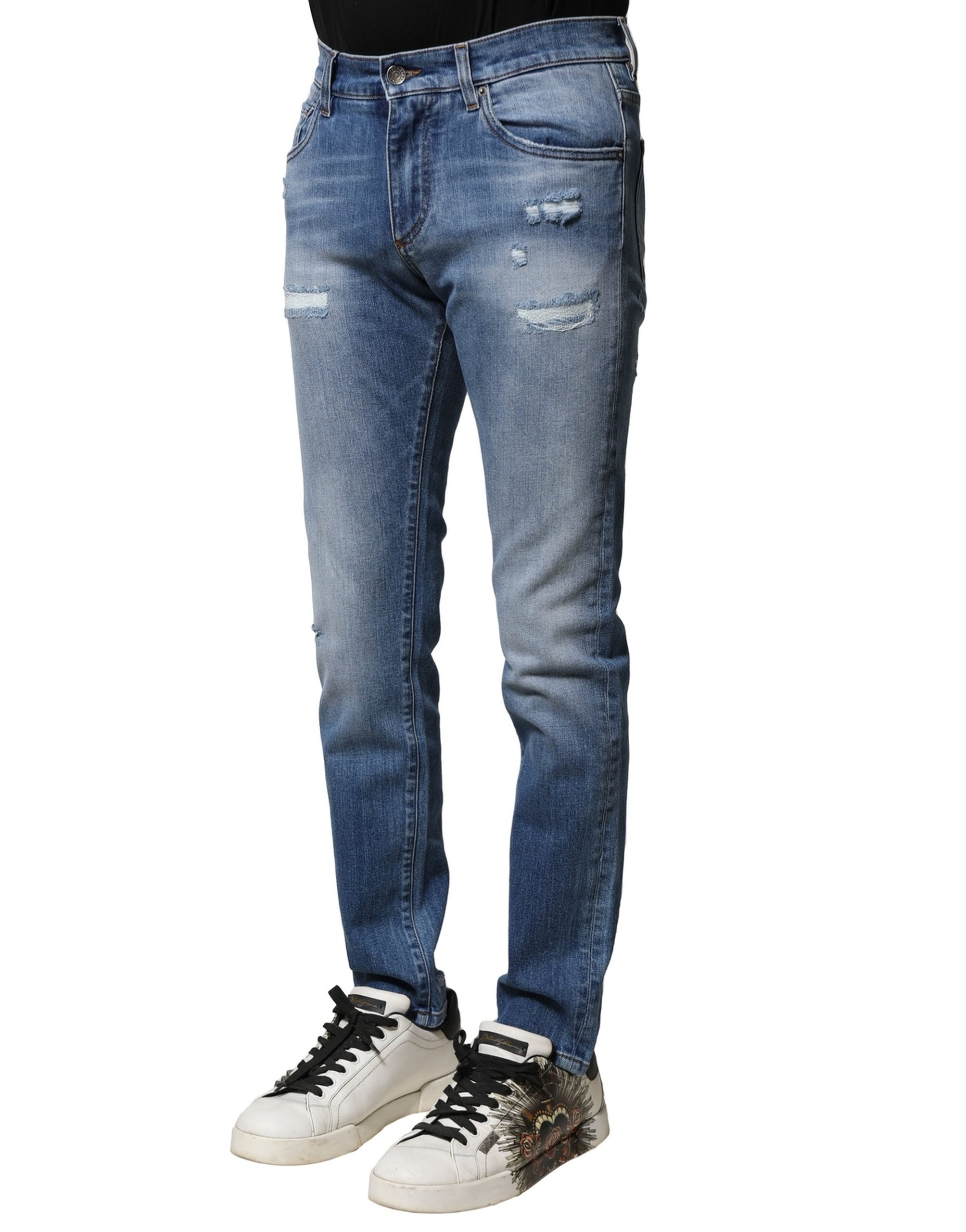 Blue Washed Cotton Skinny Men Denim Jeans - ventzia