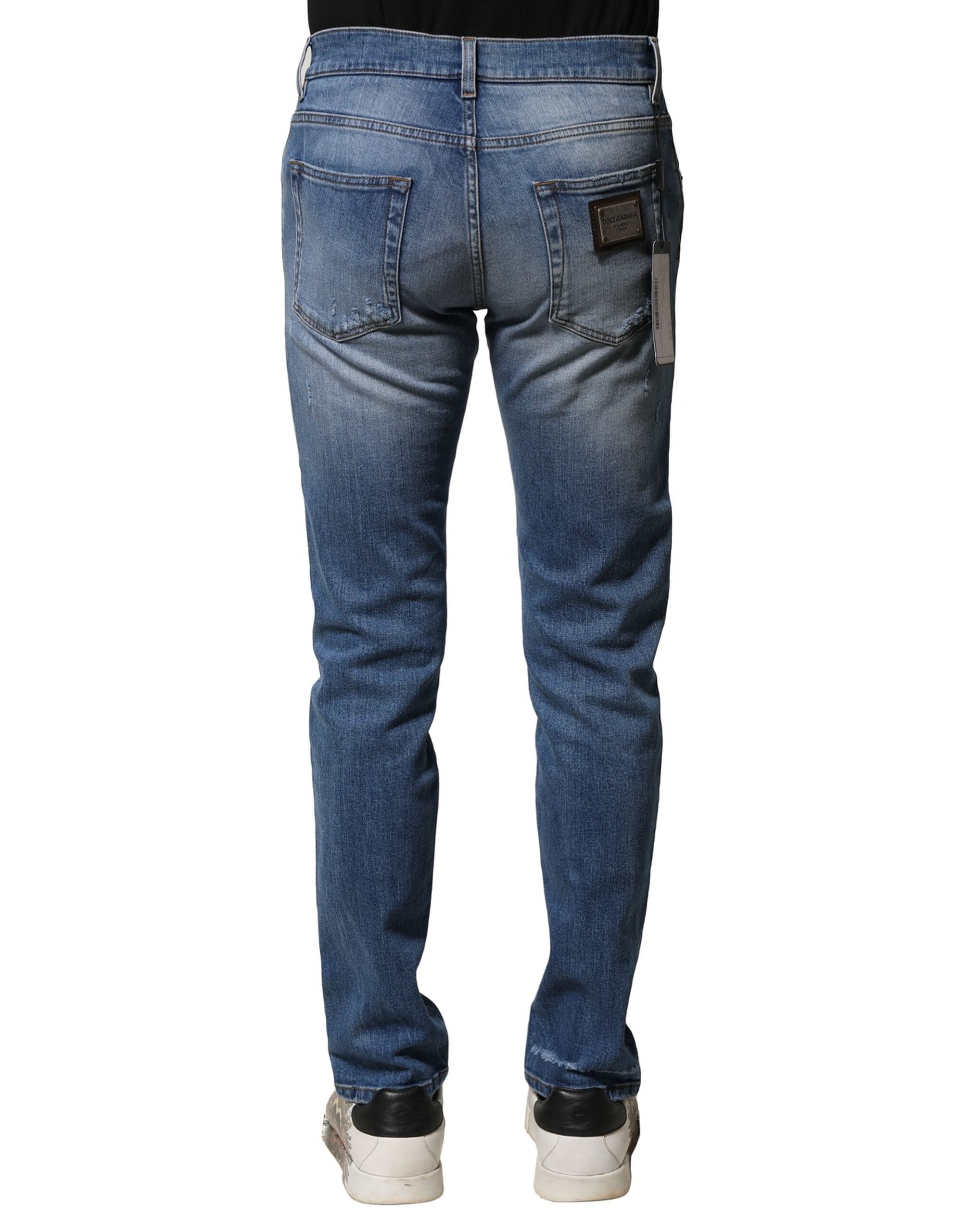 Blue Washed Cotton Skinny Men Denim Jeans - ventzia