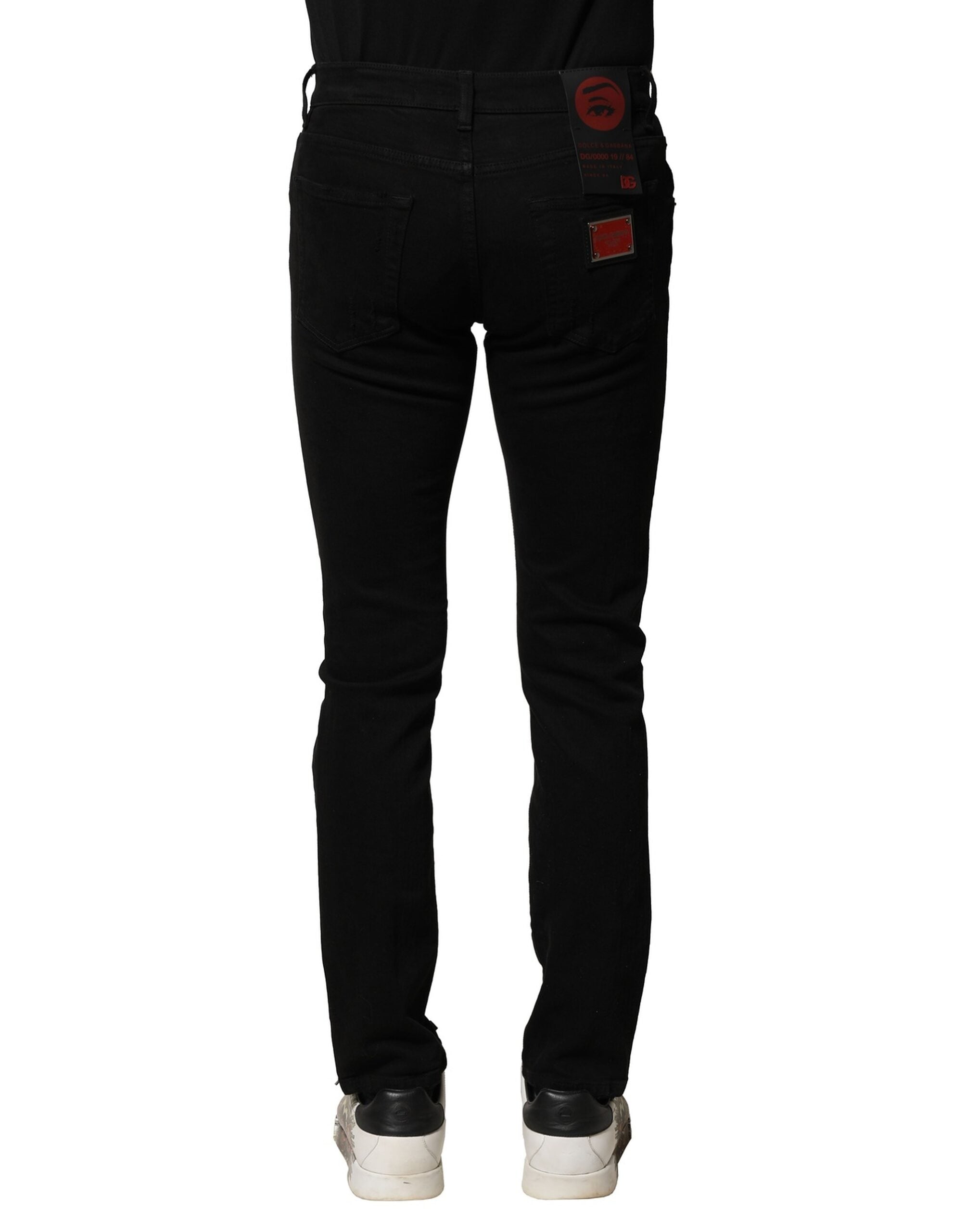 Black Cotton Logo Plaque Slim Denim Jeans - ventzia