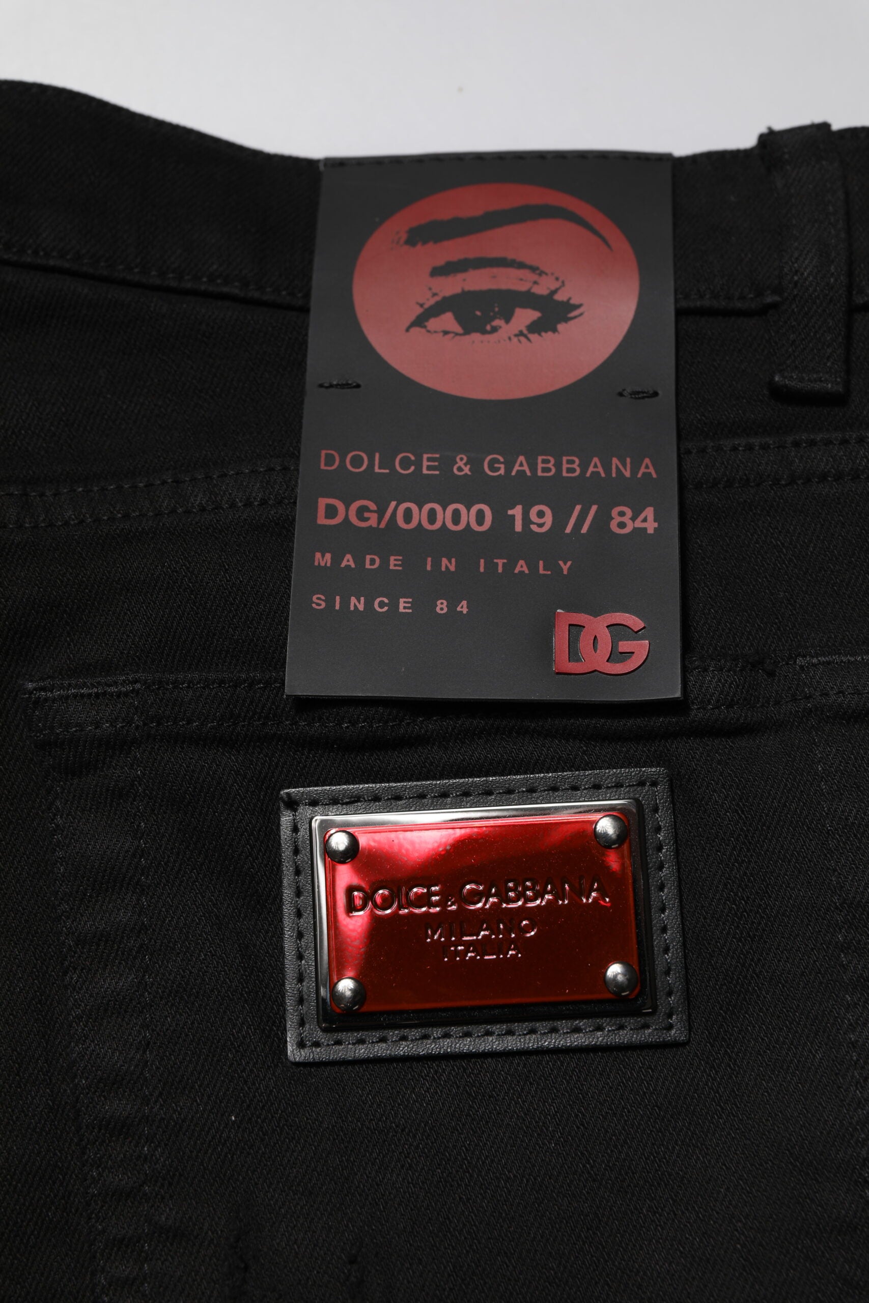 Black Cotton Logo Plaque Slim Denim Jeans - ventzia