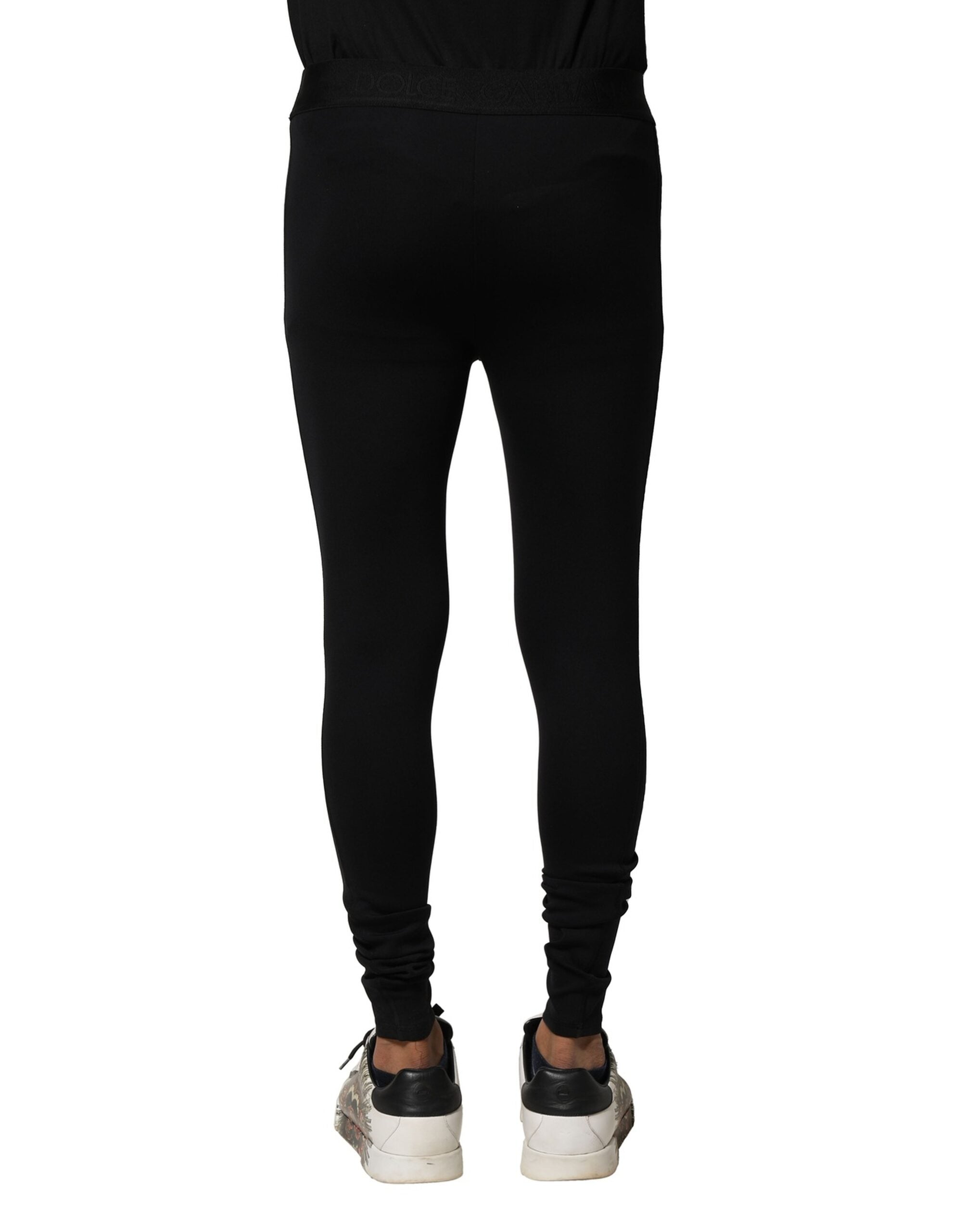 Black Nylon Elastic Logo Men Leggings Pants - ventzia