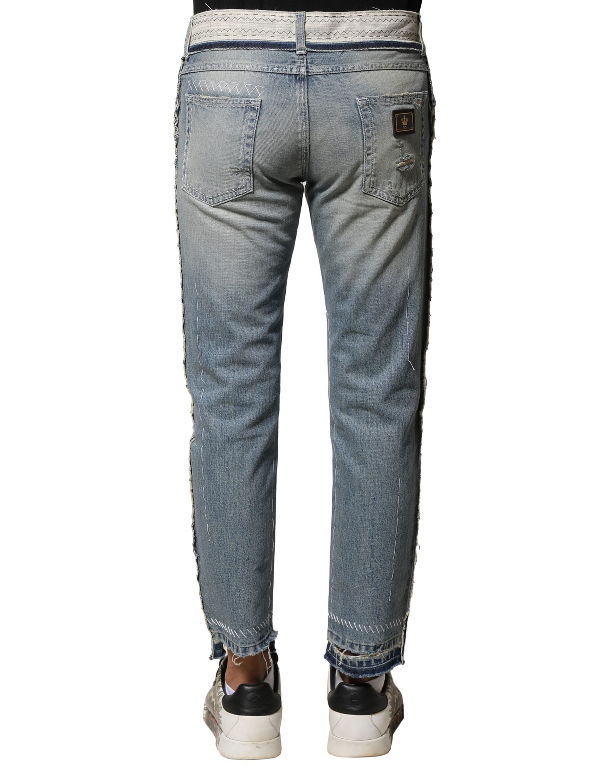 Light Blue Tattered Straight Men Denim Jeans - ventzia