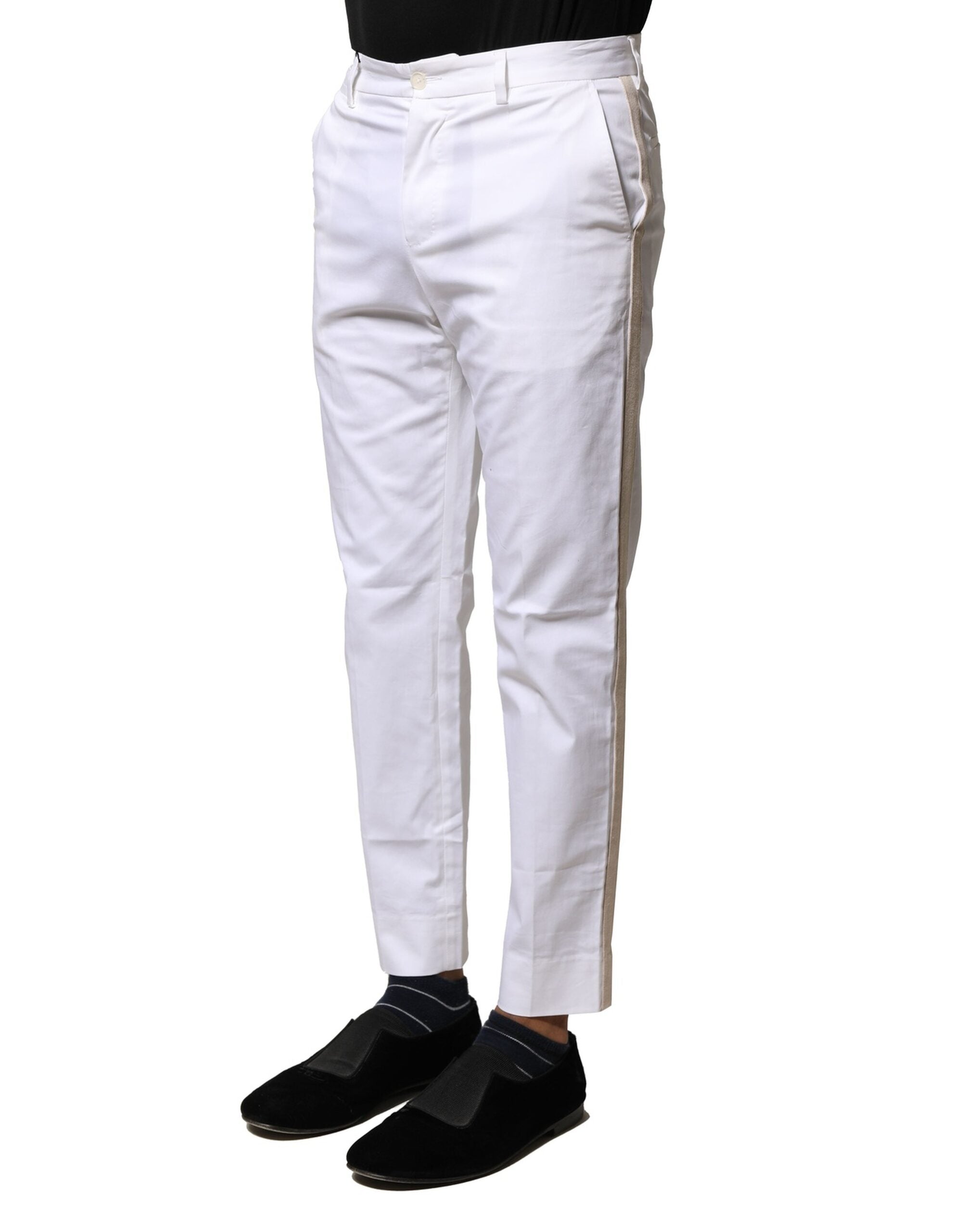 White Cotton Straight Logo Men Pants - ventzia