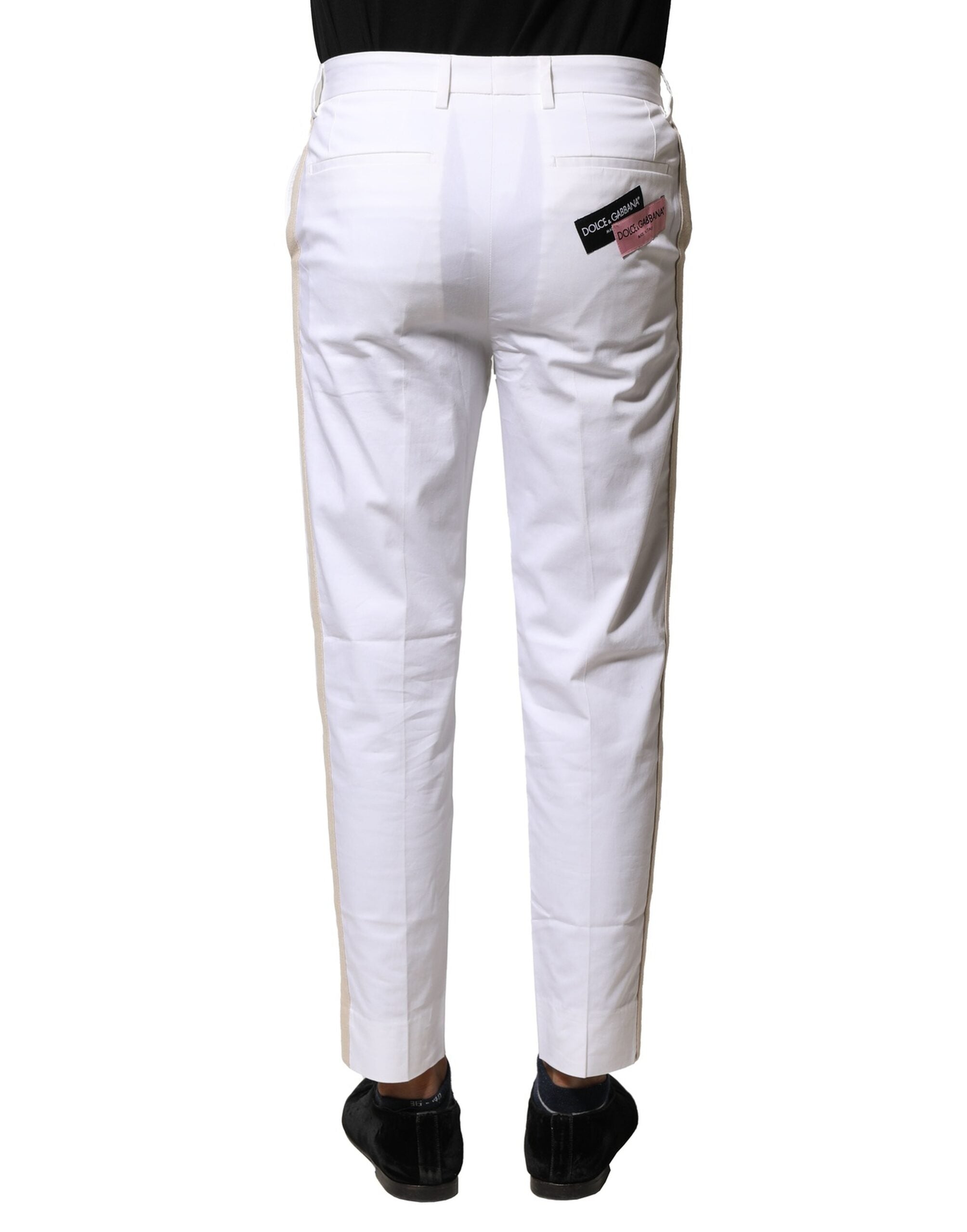 White Cotton Straight Logo Men Pants - ventzia