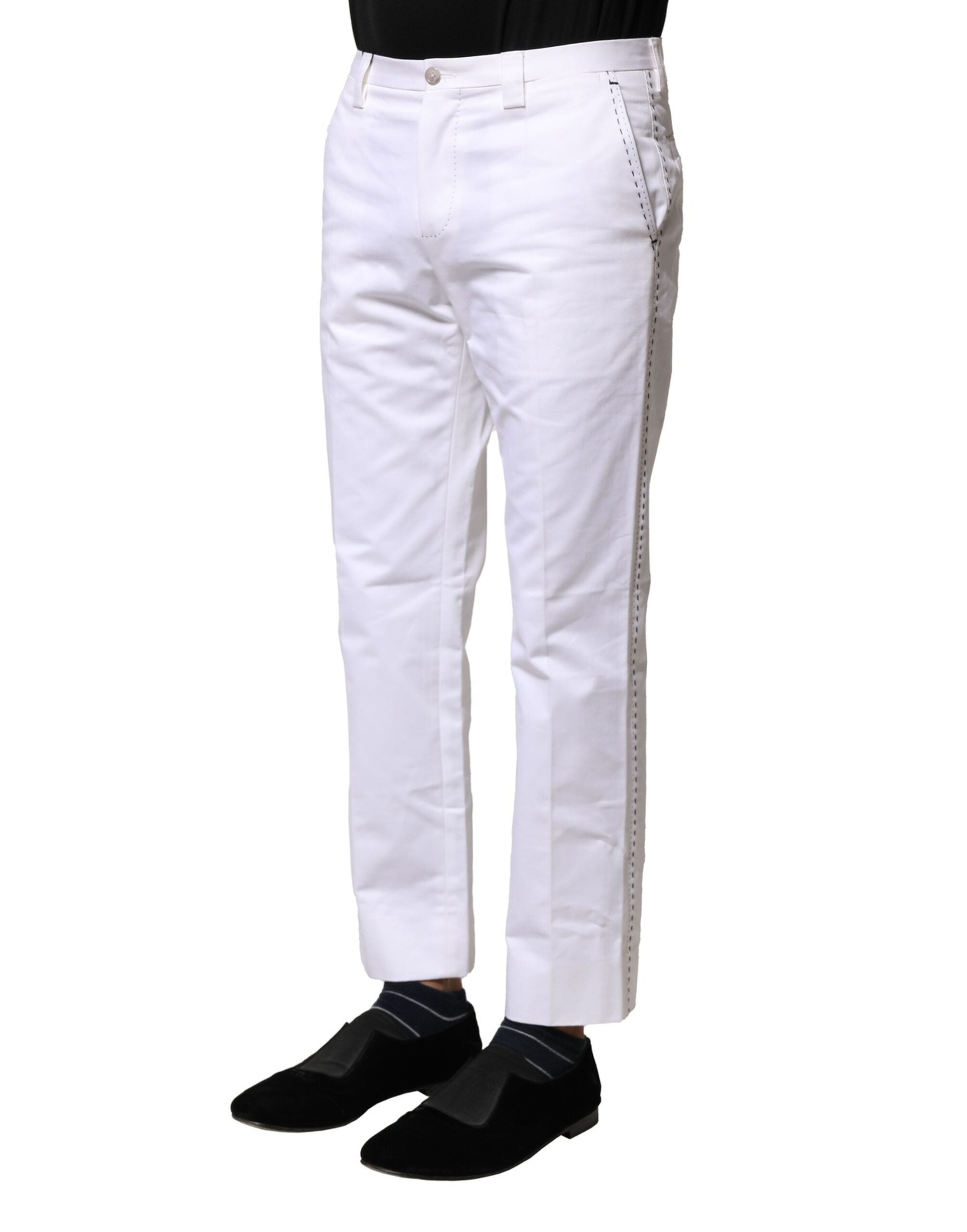 White Cotton Straight Logo Men Pants - ventzia