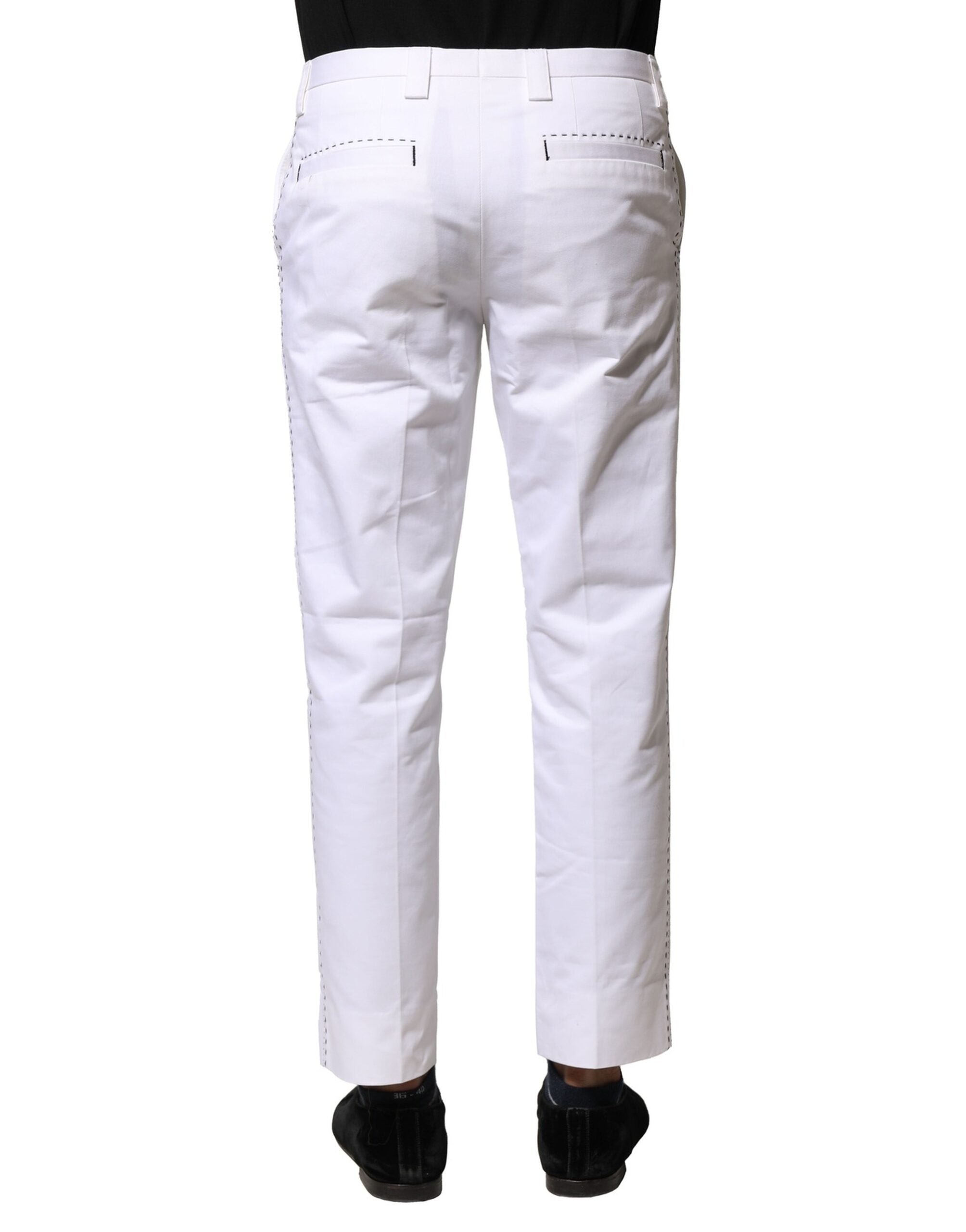 White Cotton Straight Logo Men Pants - ventzia