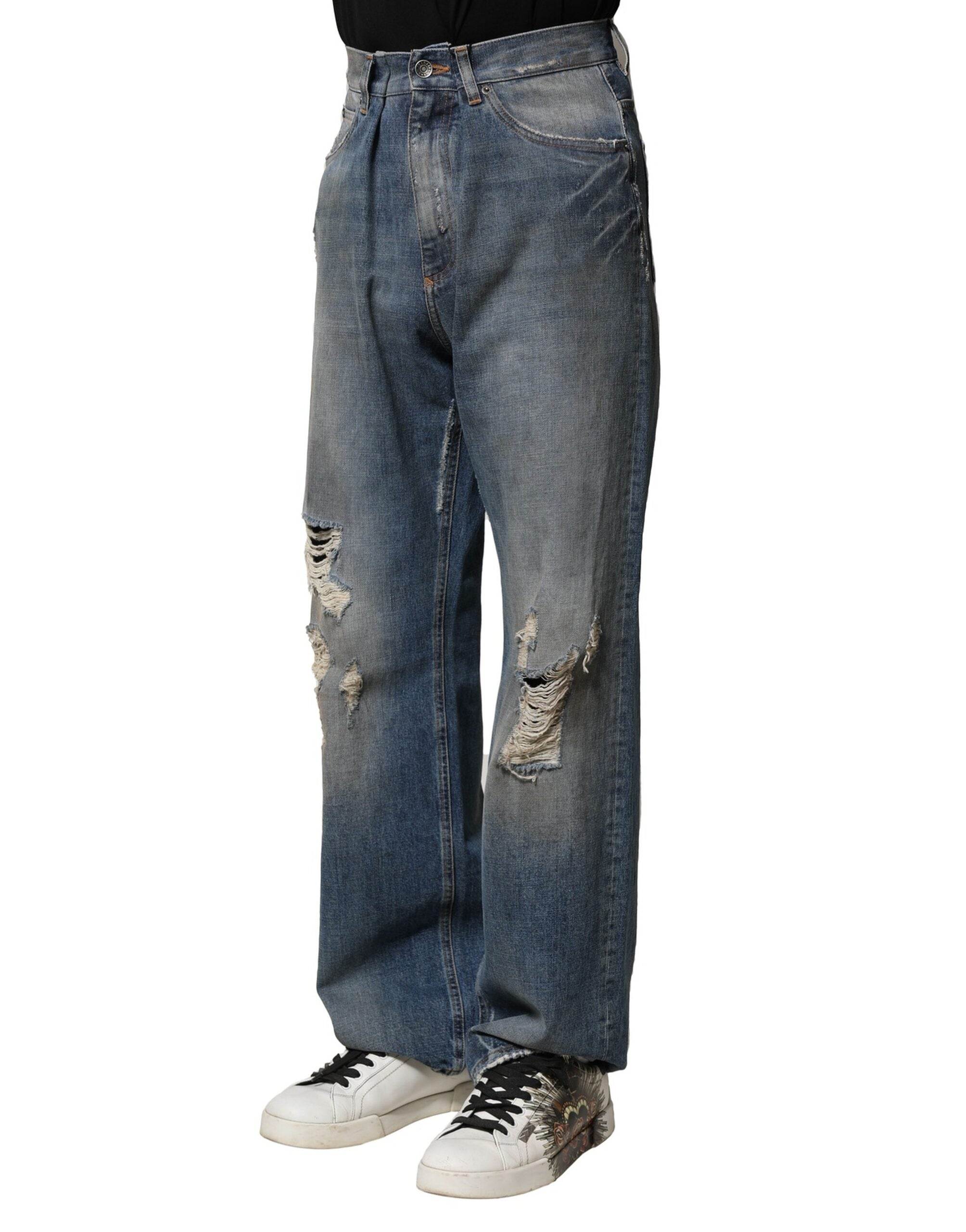 Blue Cotton Tattered Men Denim Jeans - ventzia