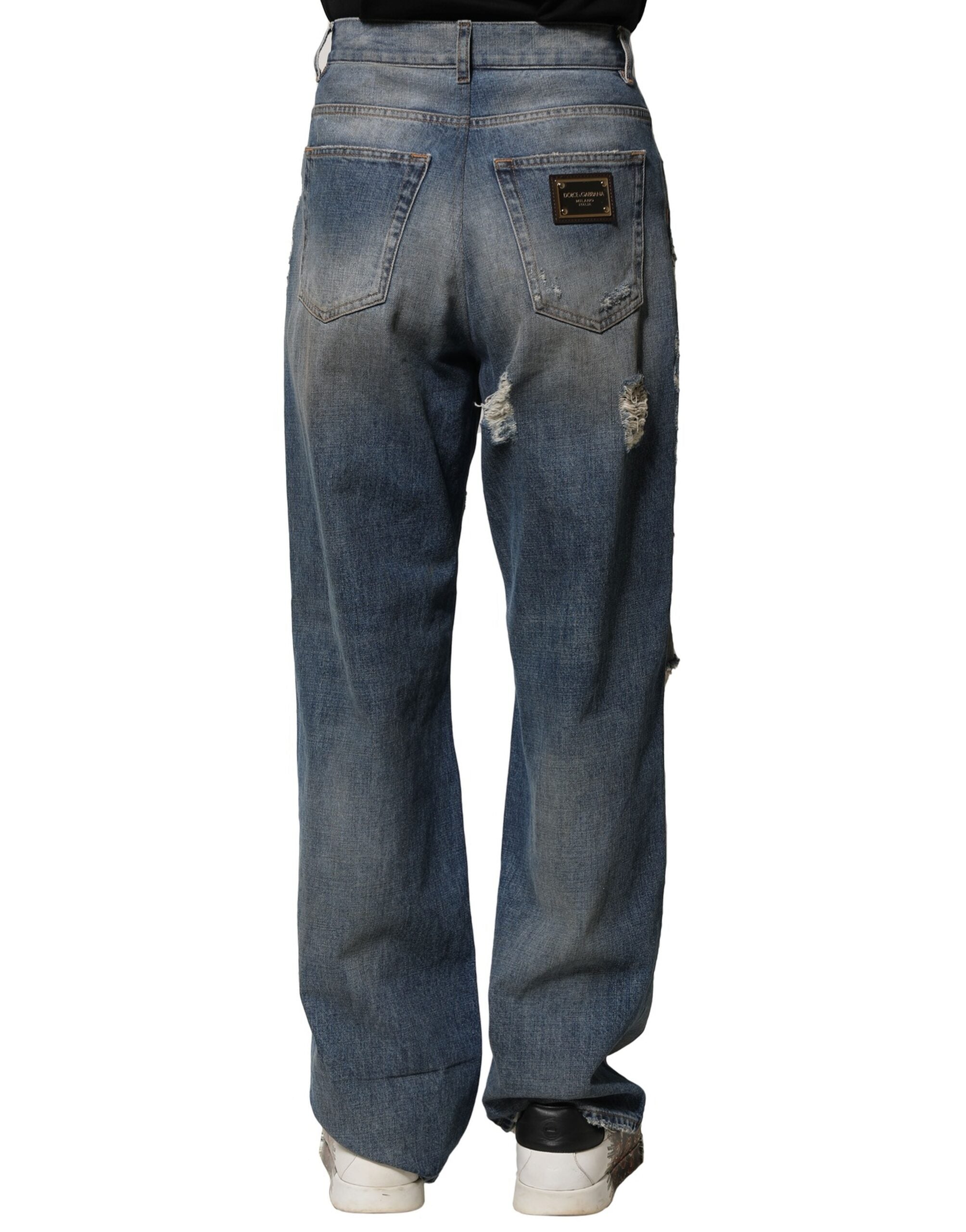 Blue Cotton Tattered Men Denim Jeans - ventzia