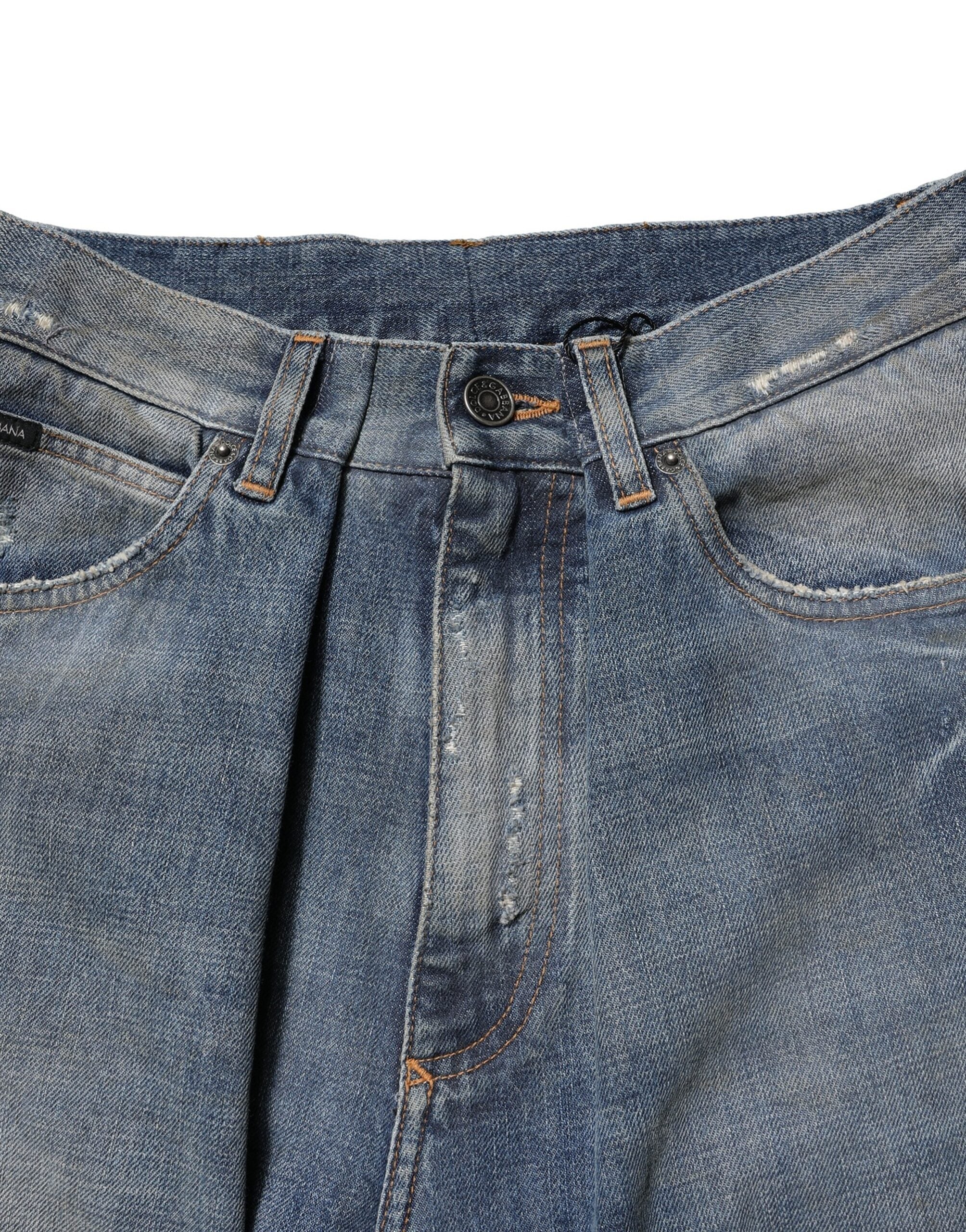 Blue Cotton Tattered Men Denim Jeans - ventzia