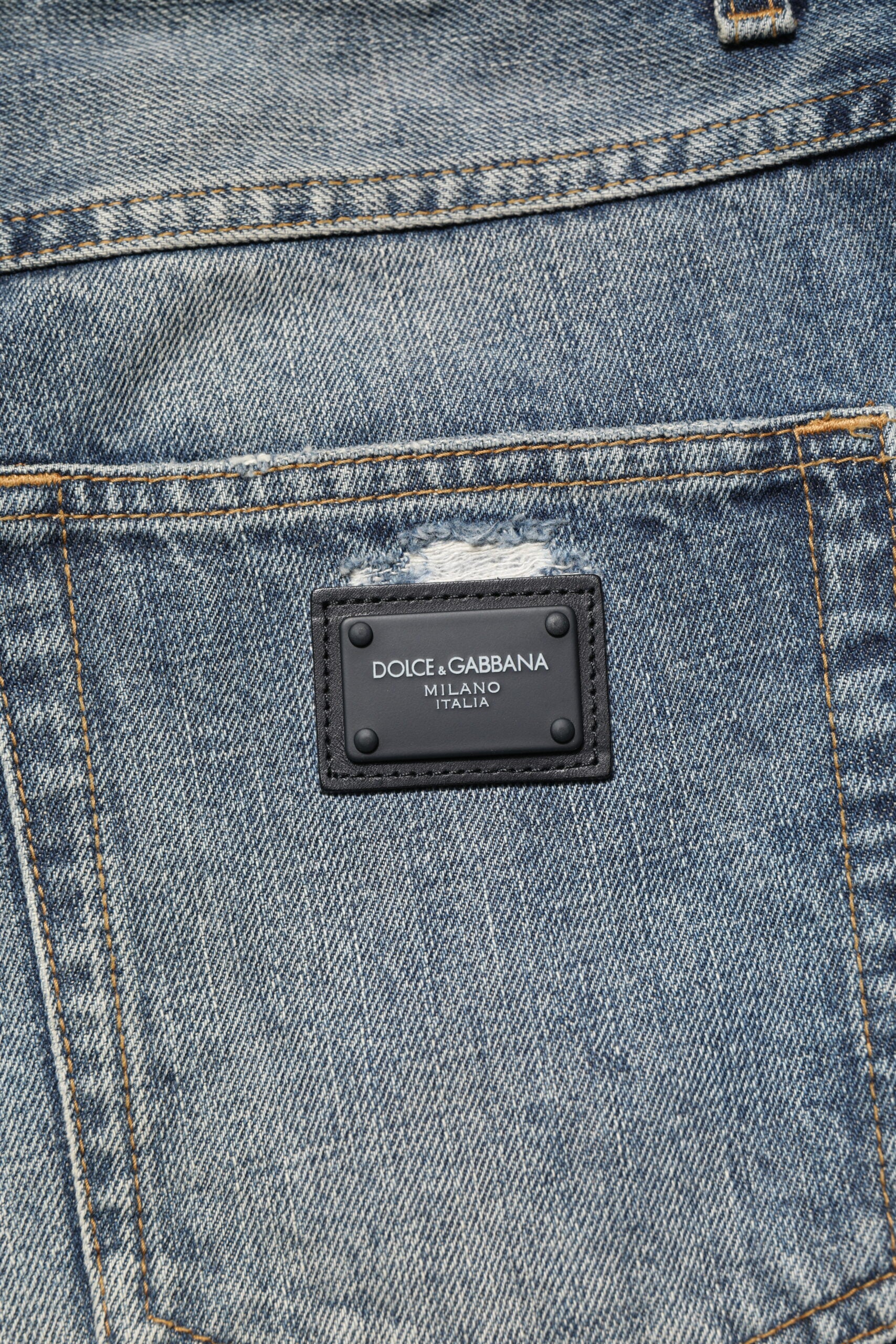 Blue Washed Tattered Straight Fit Denim Jeans - ventzia