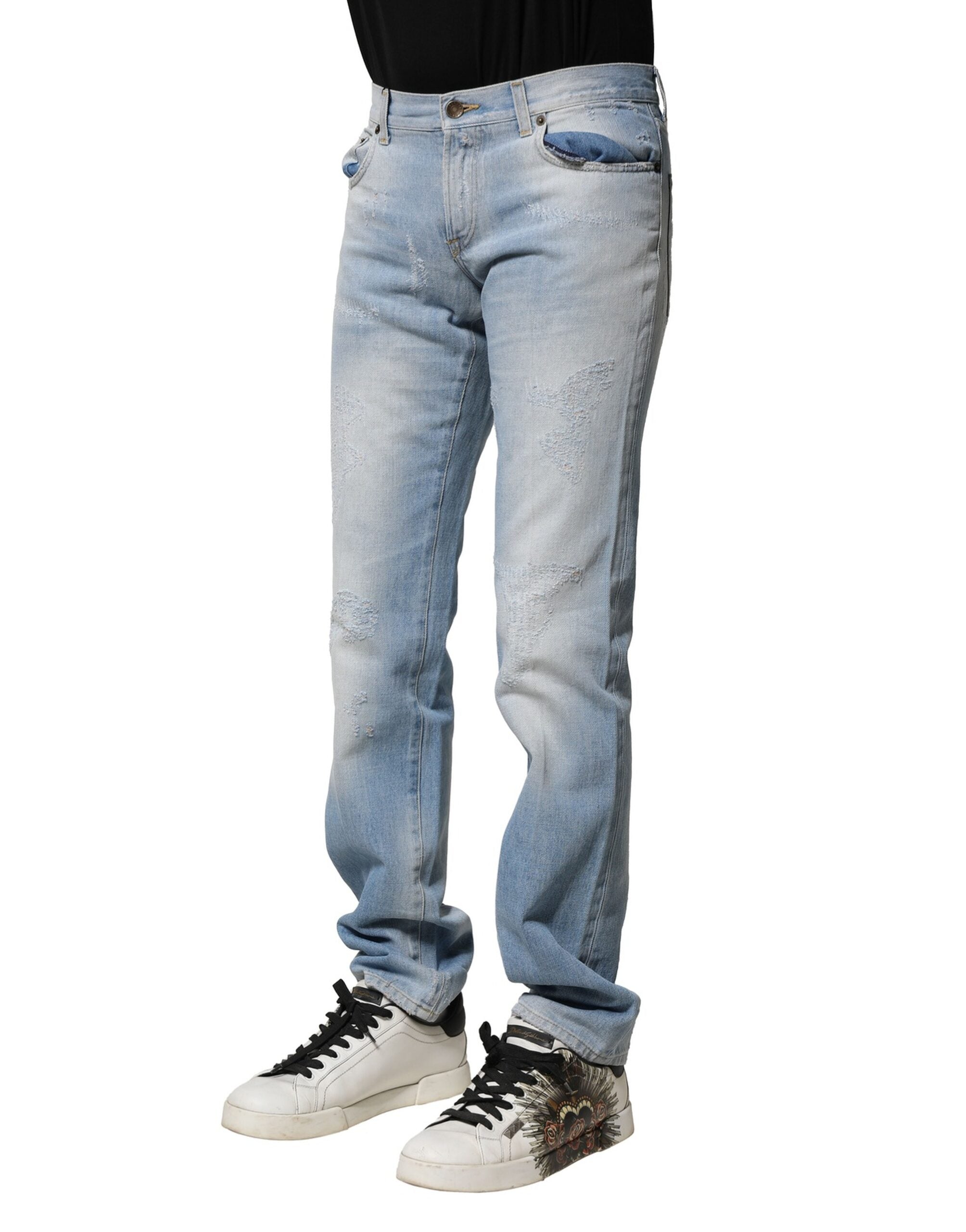 Light Blue Washed Straight Fit Denim Jeans - ventzia
