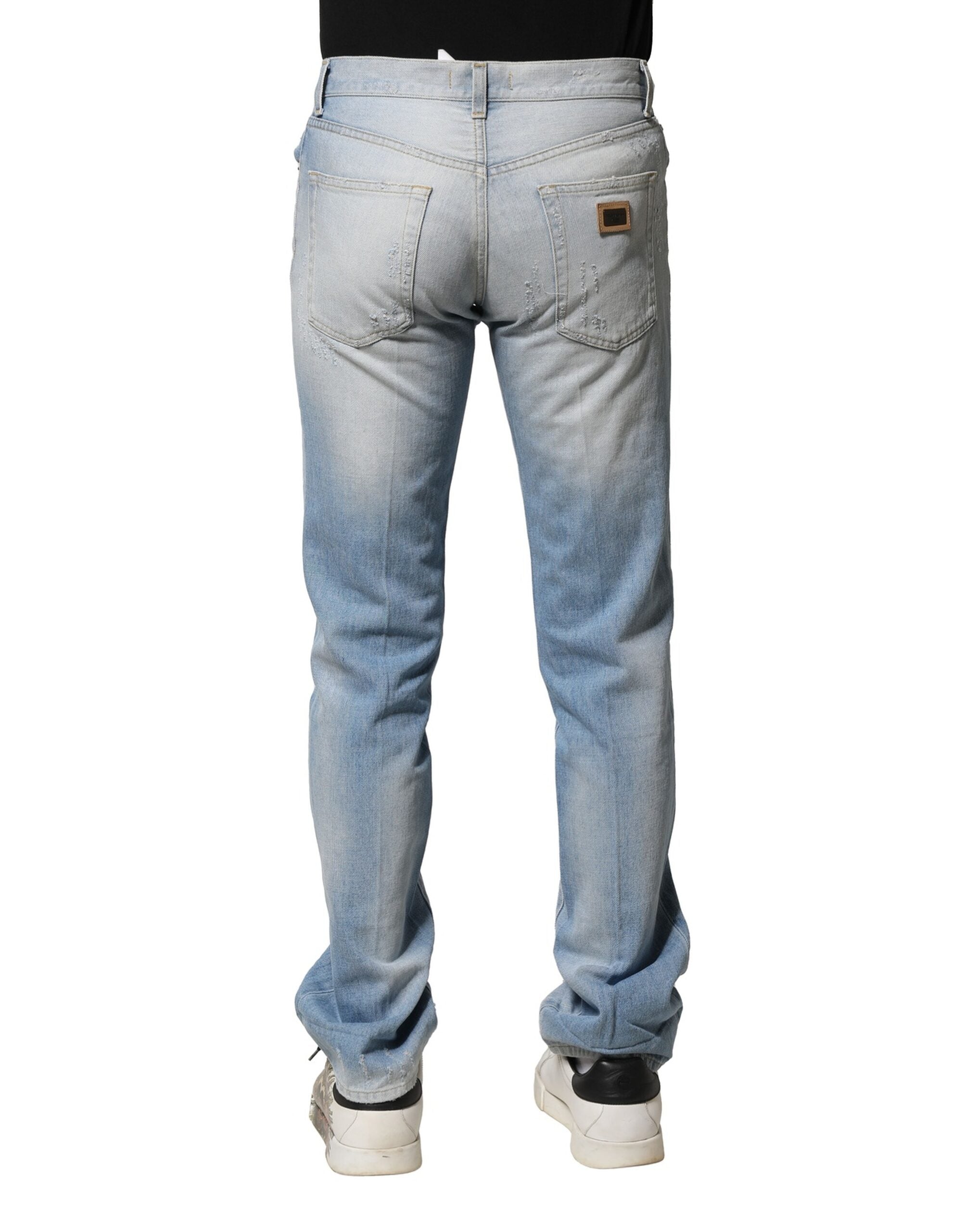 Light Blue Washed Straight Fit Denim Jeans - ventzia