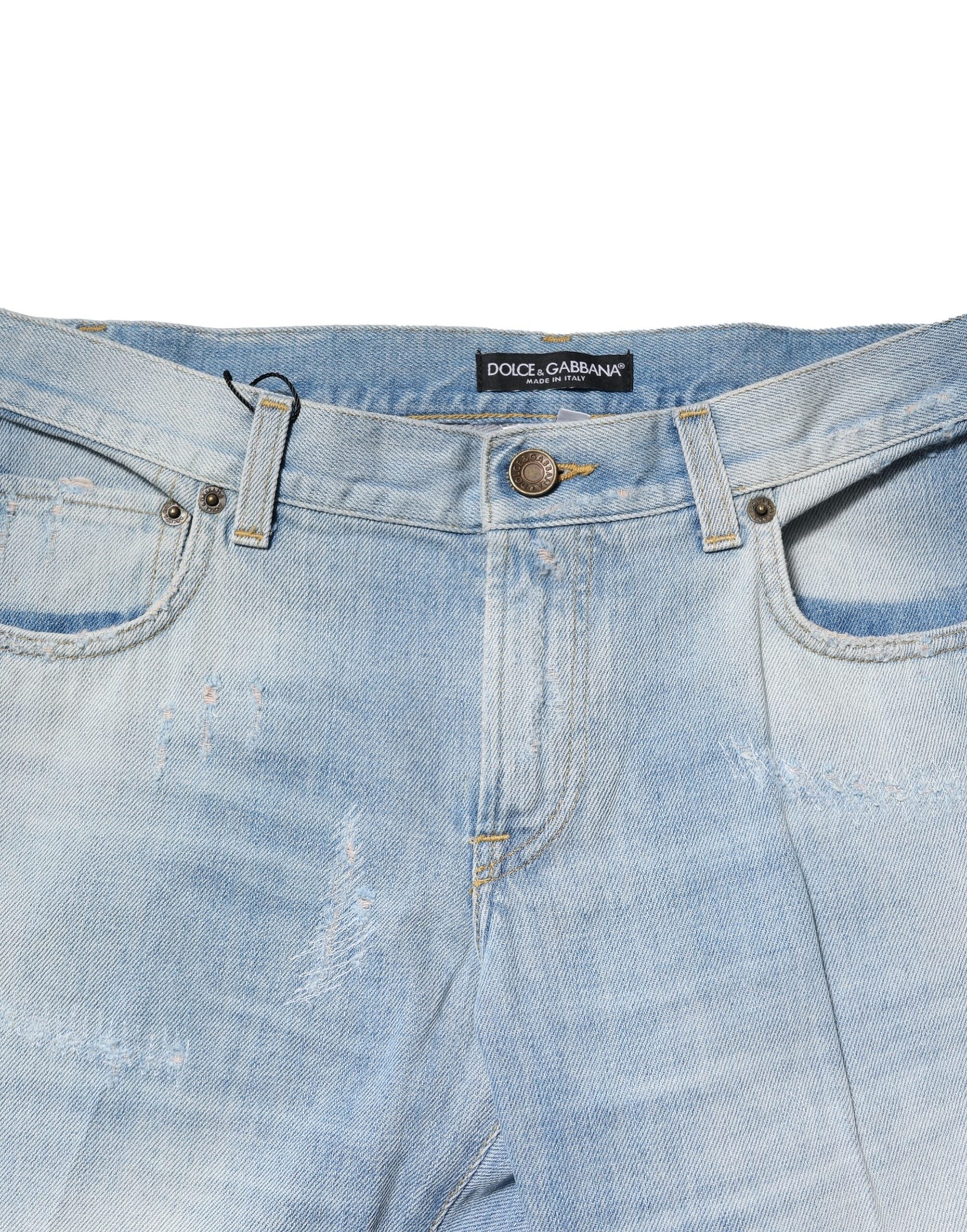 Light Blue Washed Straight Fit Denim Jeans - ventzia