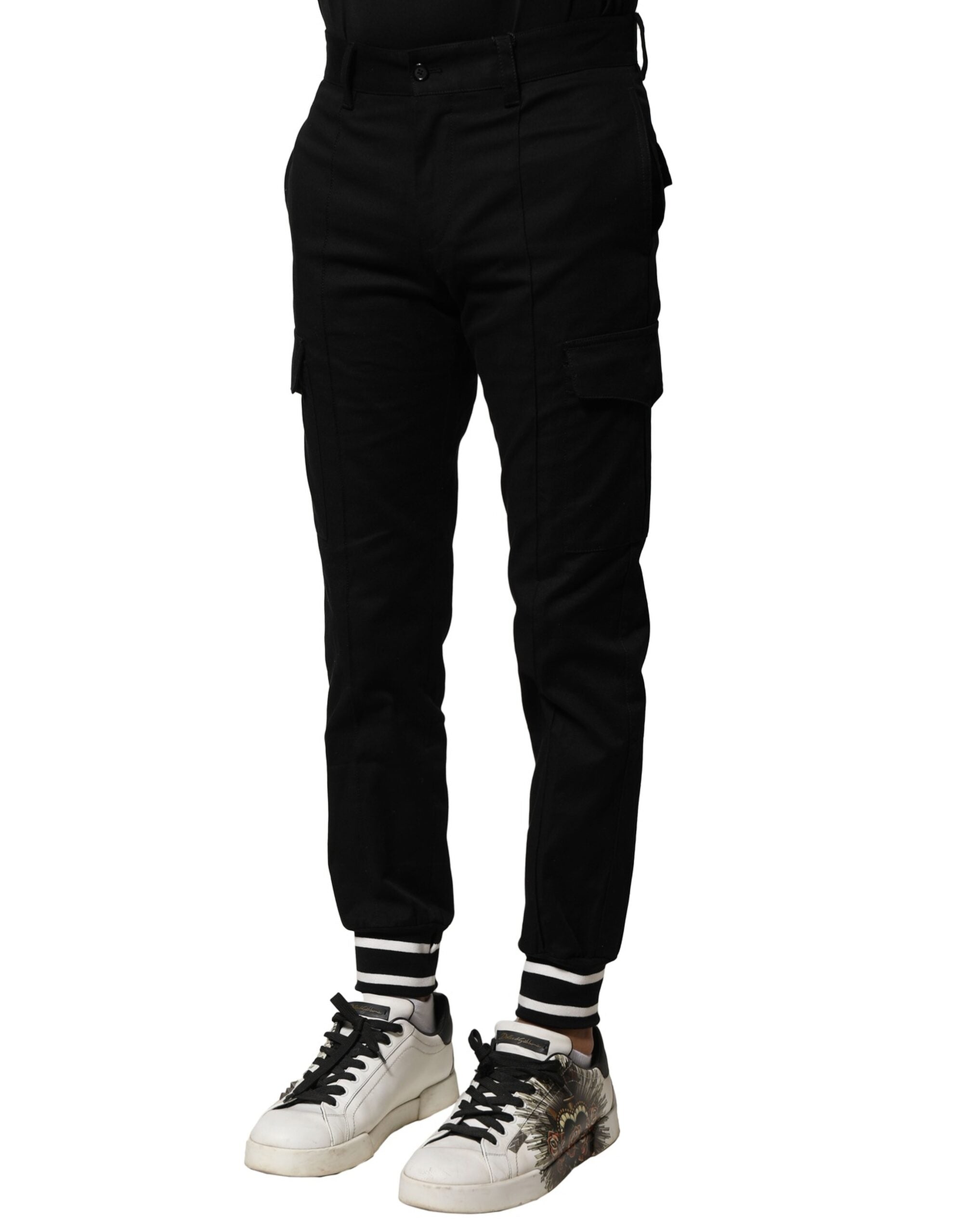 Black Cotton Cargo Joggers Men Pants - ventzia