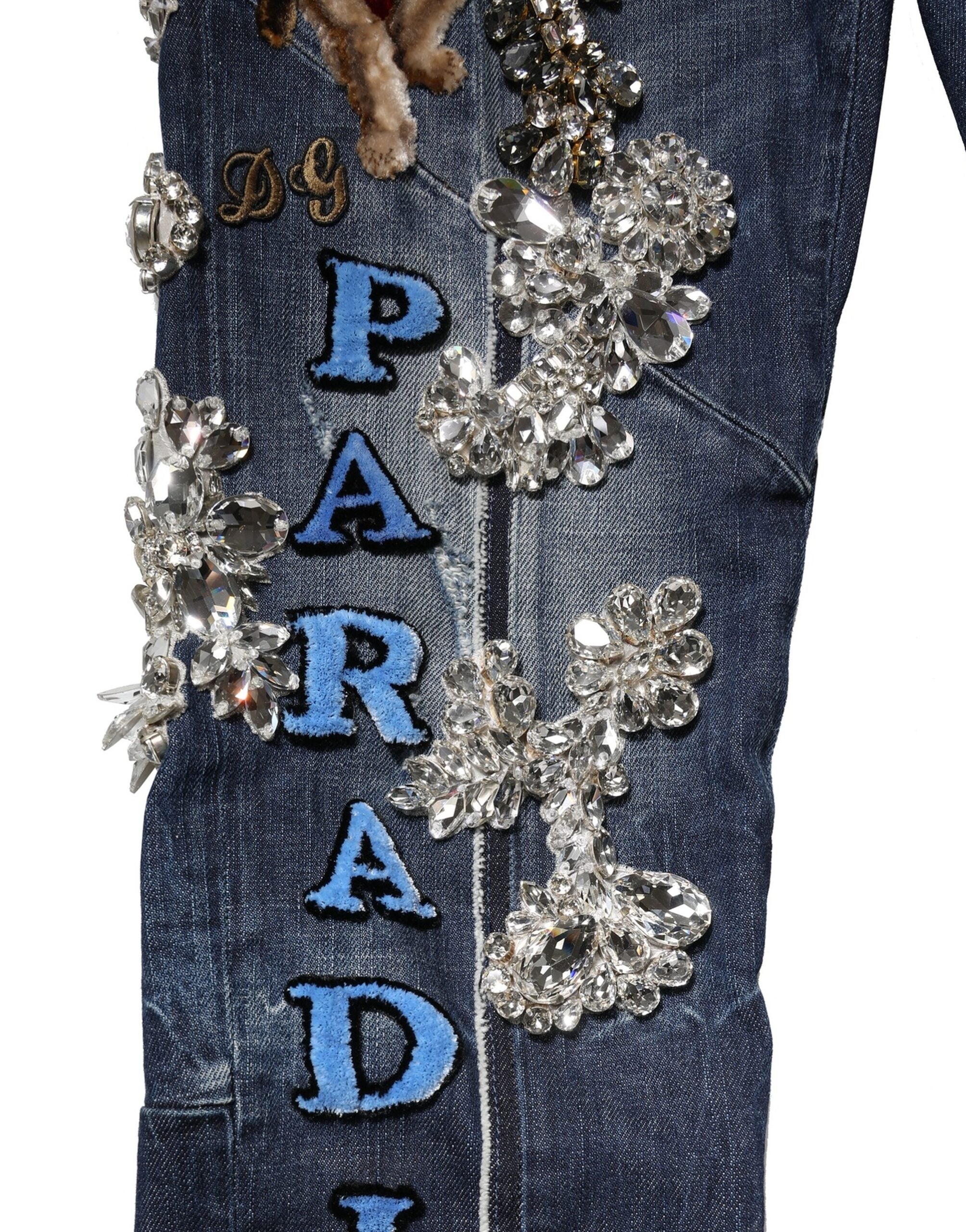 Blue Cotton Rhinestone Embellish Denim Jeans - ventzia