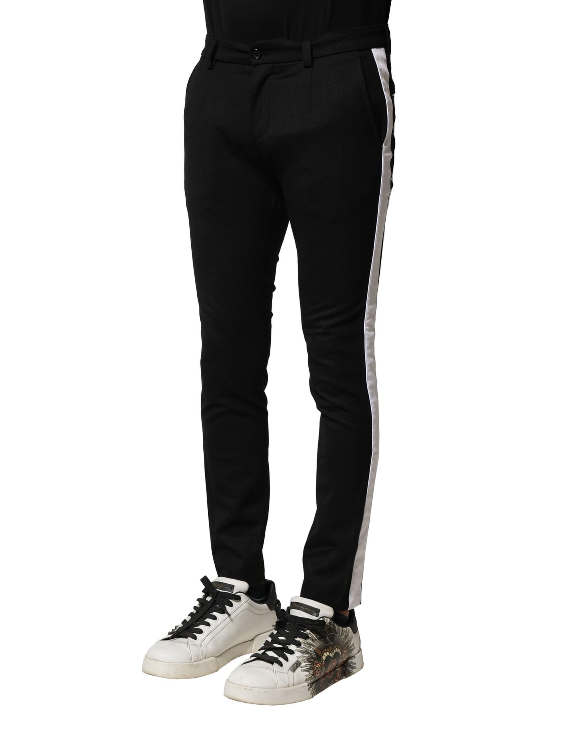 Black Wool Men Skinny Mid Waist Pants - ventzia