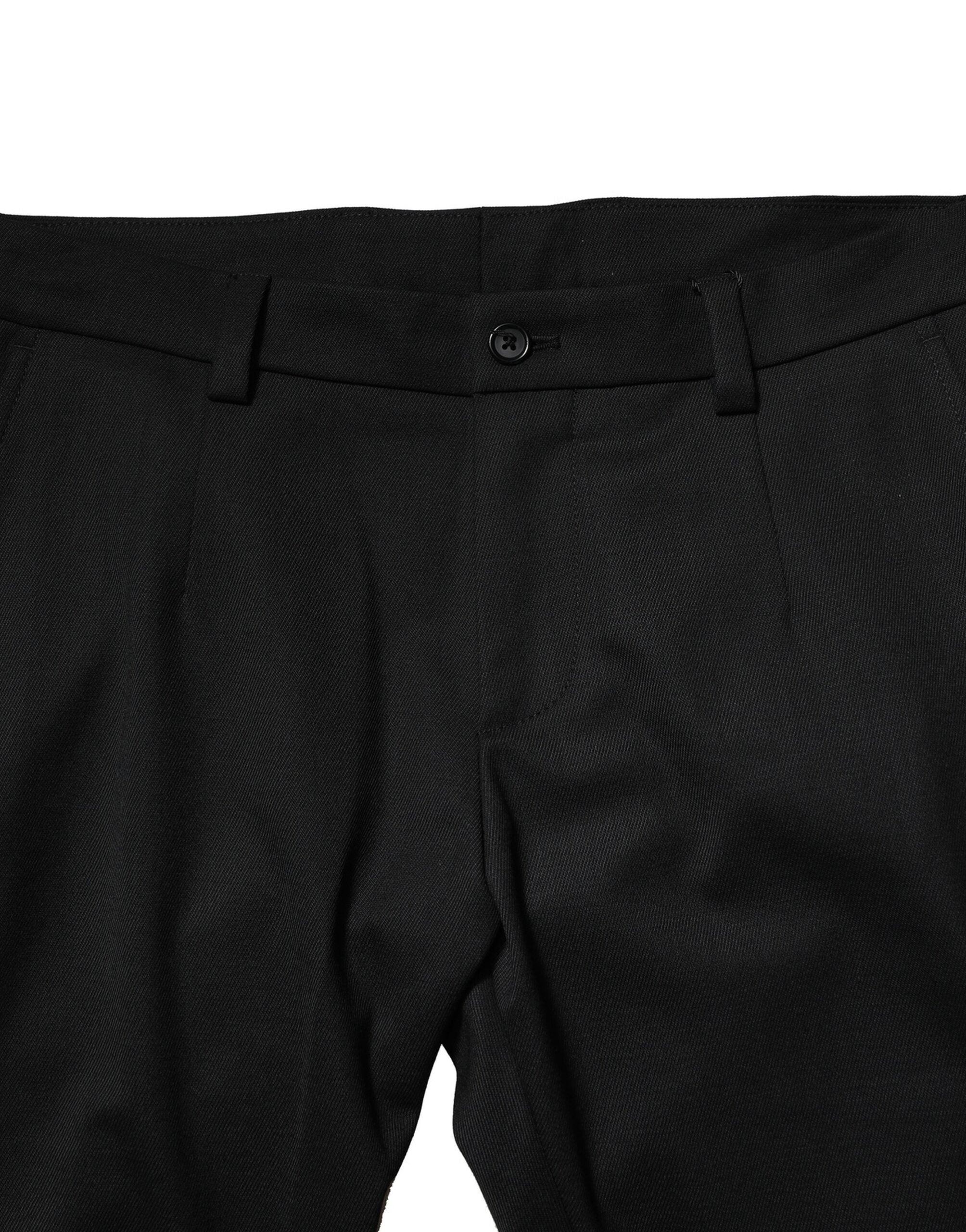 Black Wool Men Skinny Mid Waist Pants - ventzia