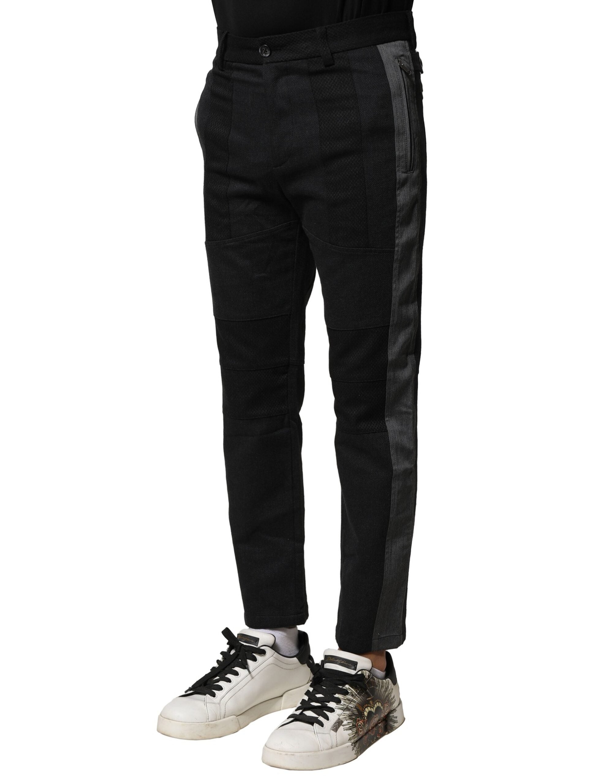 Black Gray Cotton Tapered Men Pants - ventzia