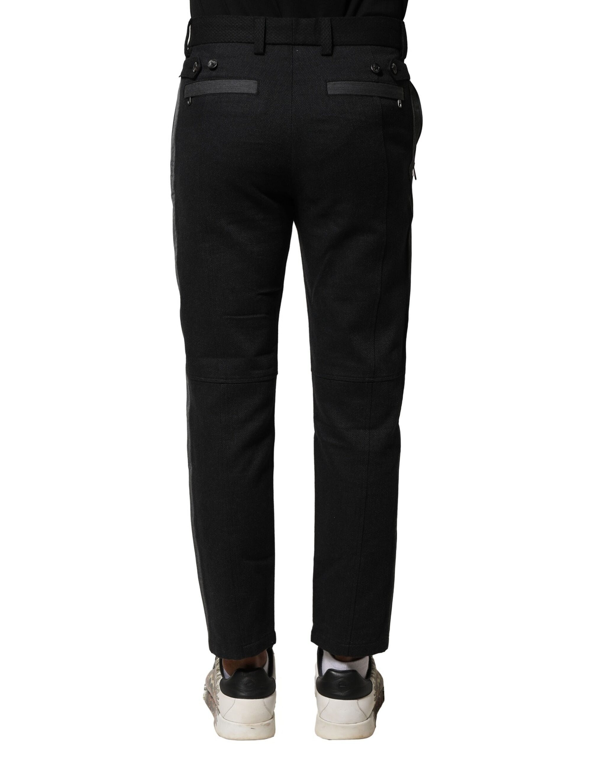 Black Gray Cotton Tapered Men Pants - ventzia