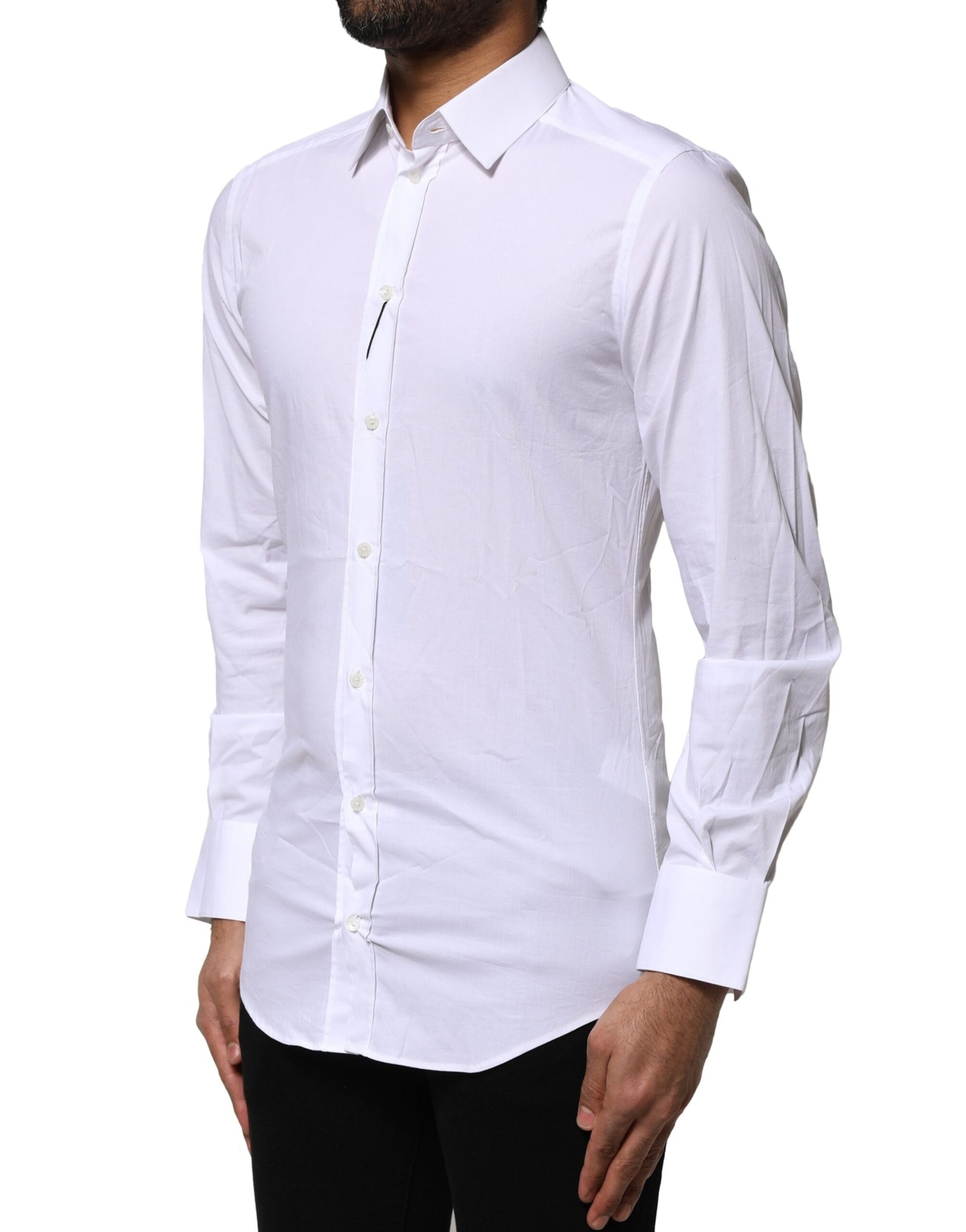 White Cotton GOLD Long Sleeves Dress Shirt - ventzia