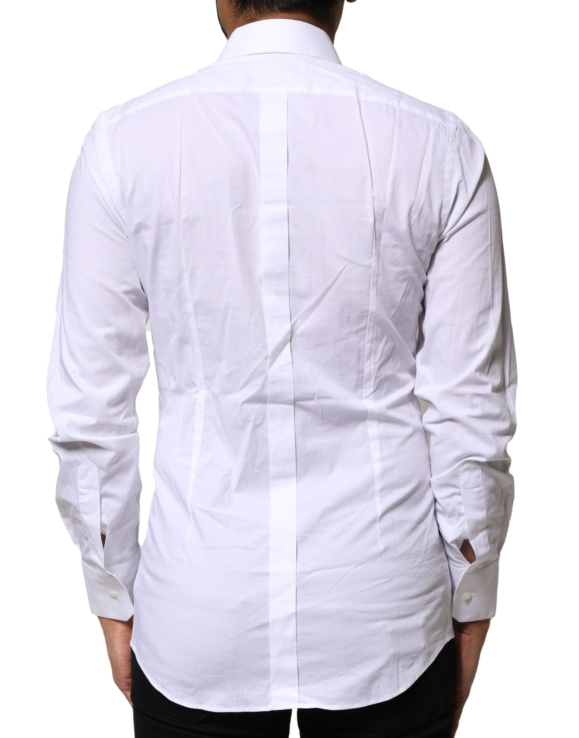 White Cotton GOLD Long Sleeves Dress Shirt - ventzia