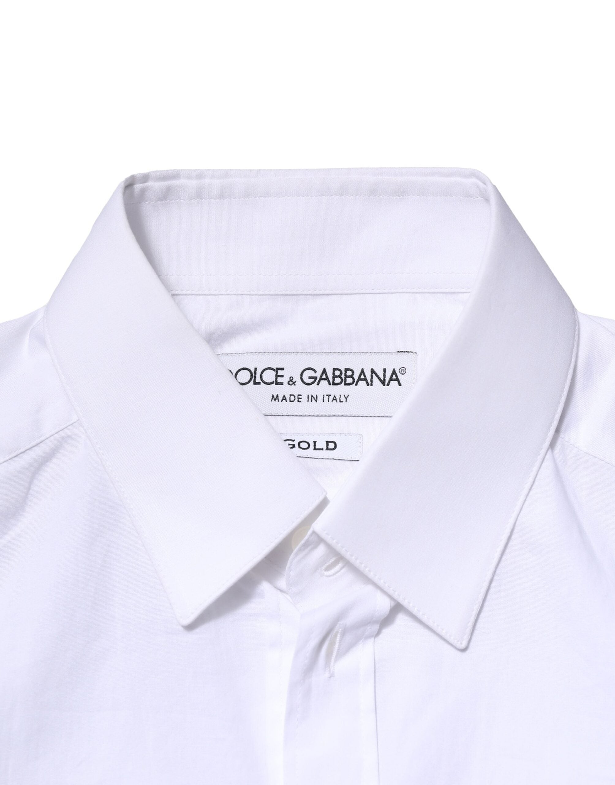 White Cotton GOLD Long Sleeves Dress Shirt - ventzia