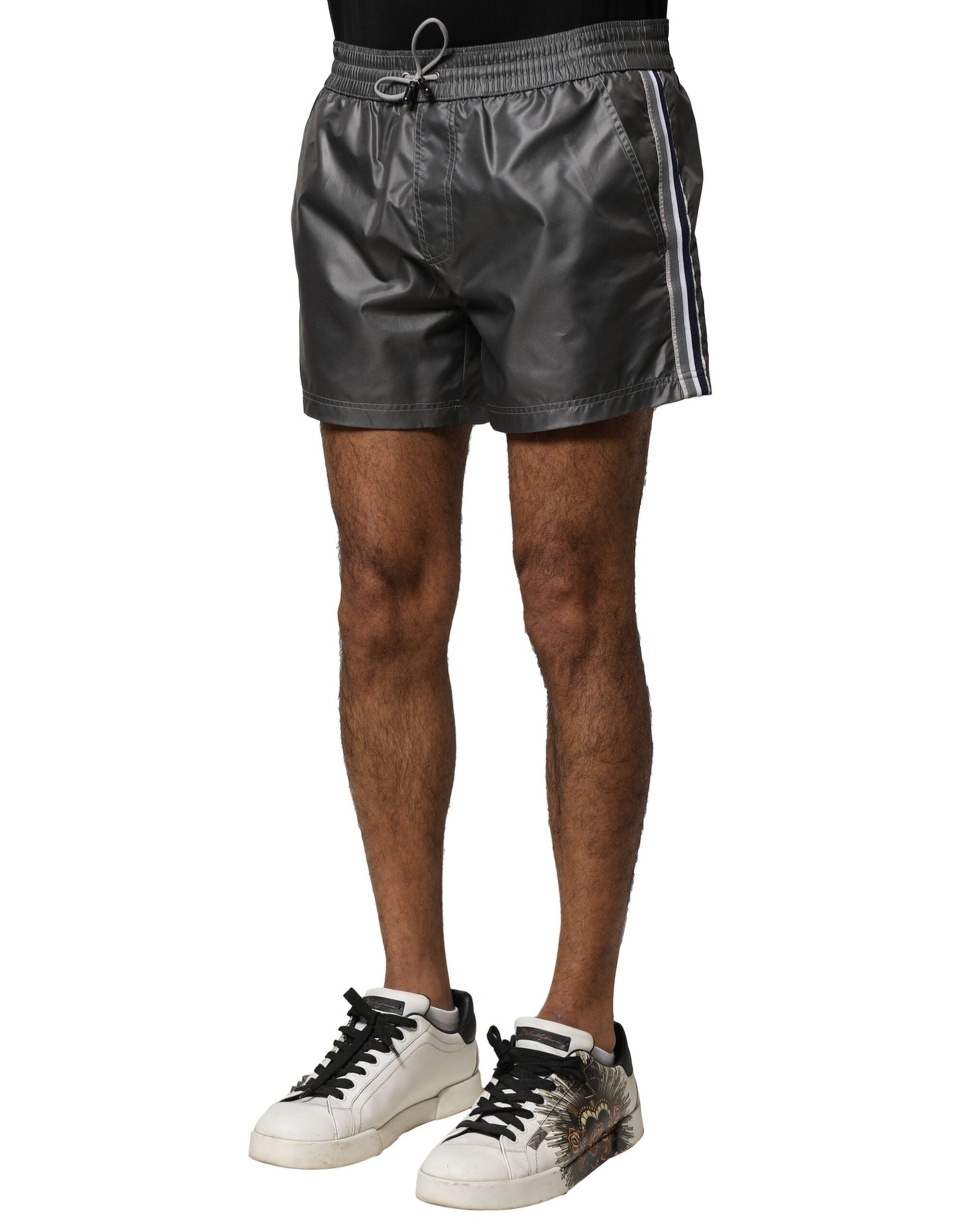 Gray Polyester Mid Waist Casual Bermuda Shorts - ventzia