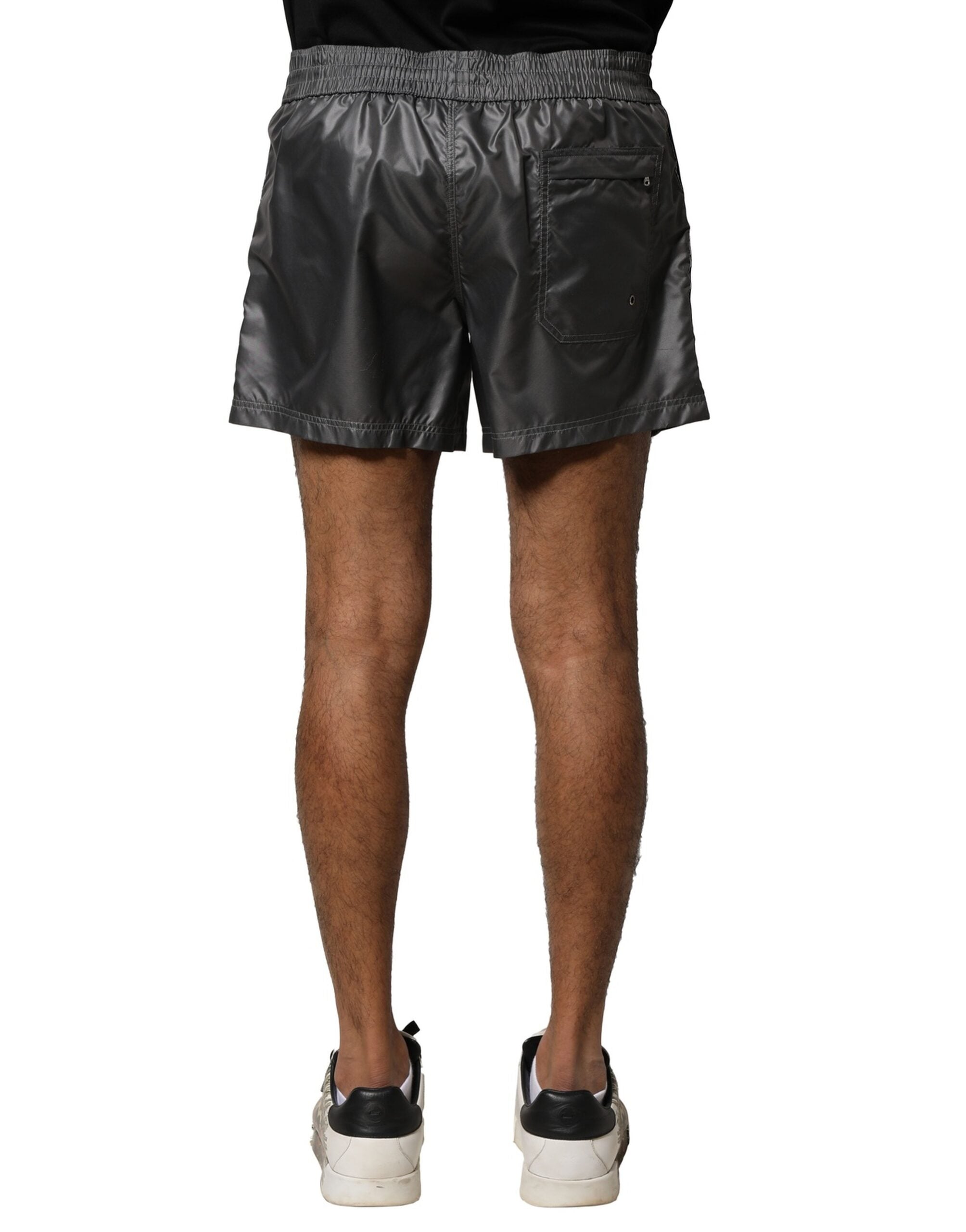 Gray Polyester Mid Waist Casual Bermuda Shorts - ventzia